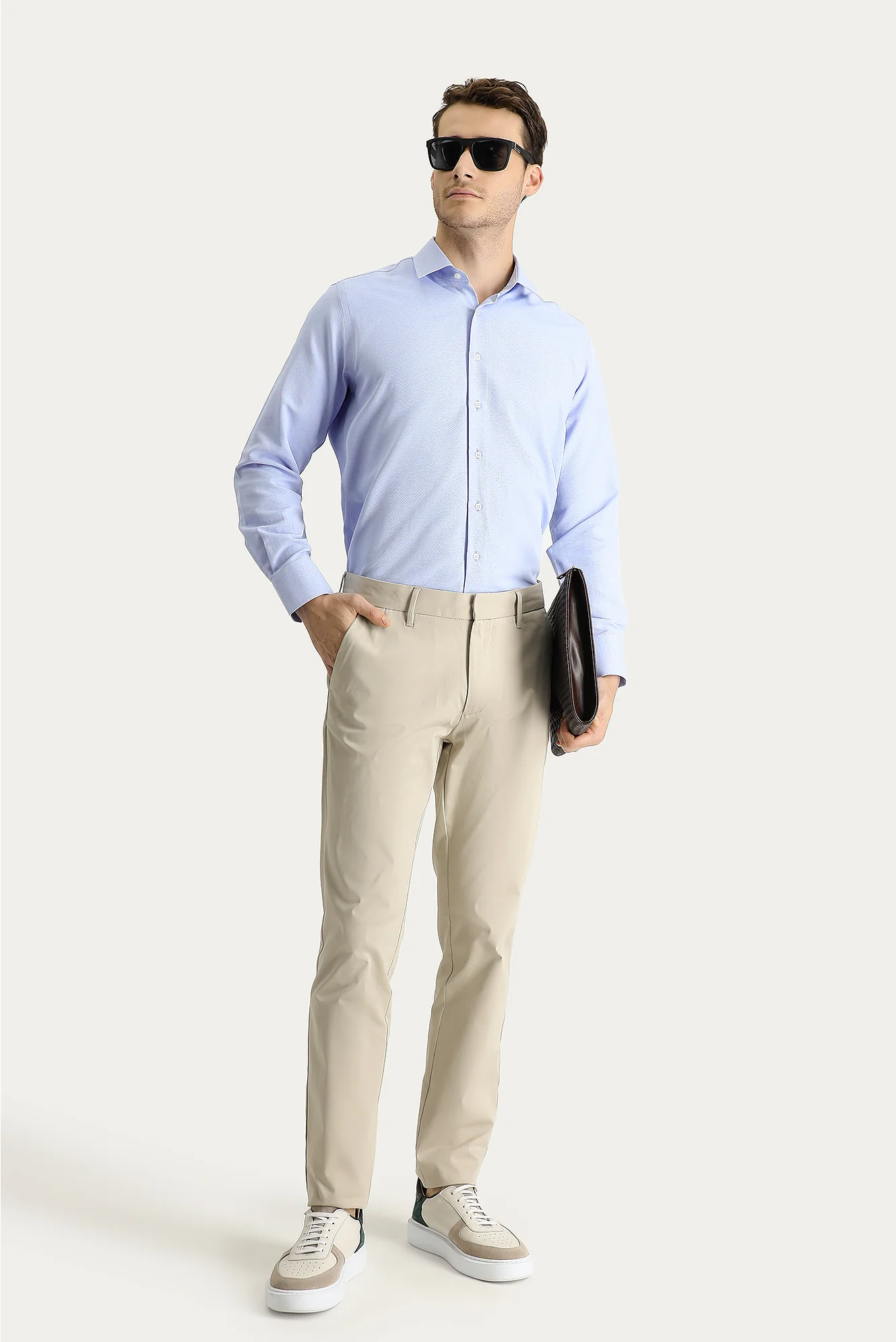 Kum Slim Fit Dar Kesim Likralı Saten Kanvas / Chino Pantolon - Image 2