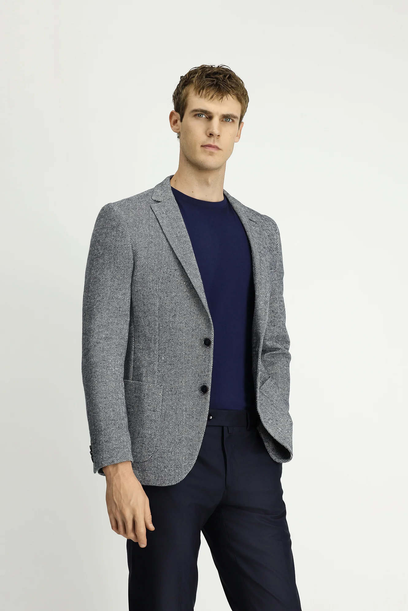 Lacivert 7 Drop Super Slim Fit Eksra Dar Kesim Desenli Spor Ceket - Image 4