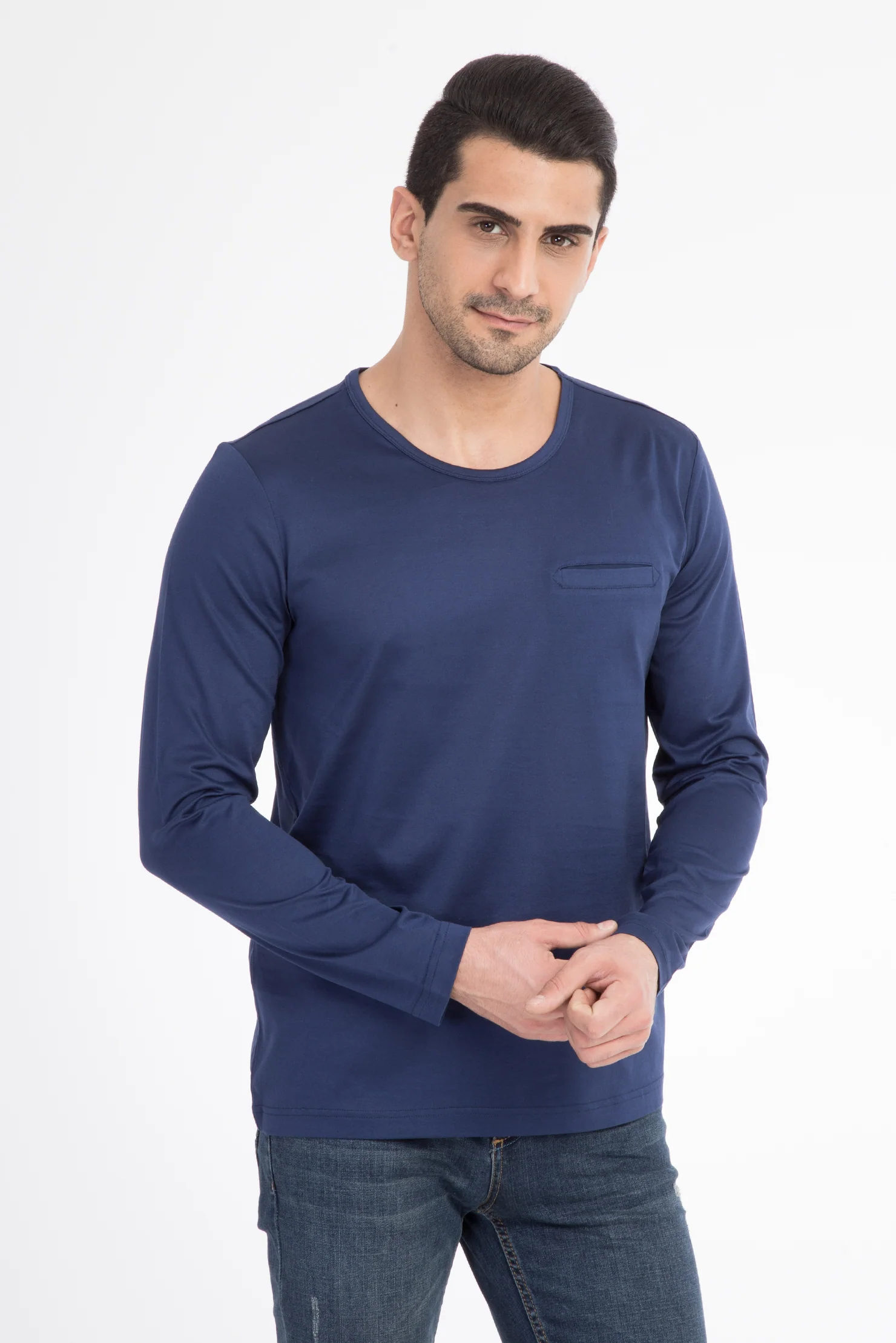 Lacivert Bisiklet Yaka Regular Fit Pamuk Sweatshirt - Image 3