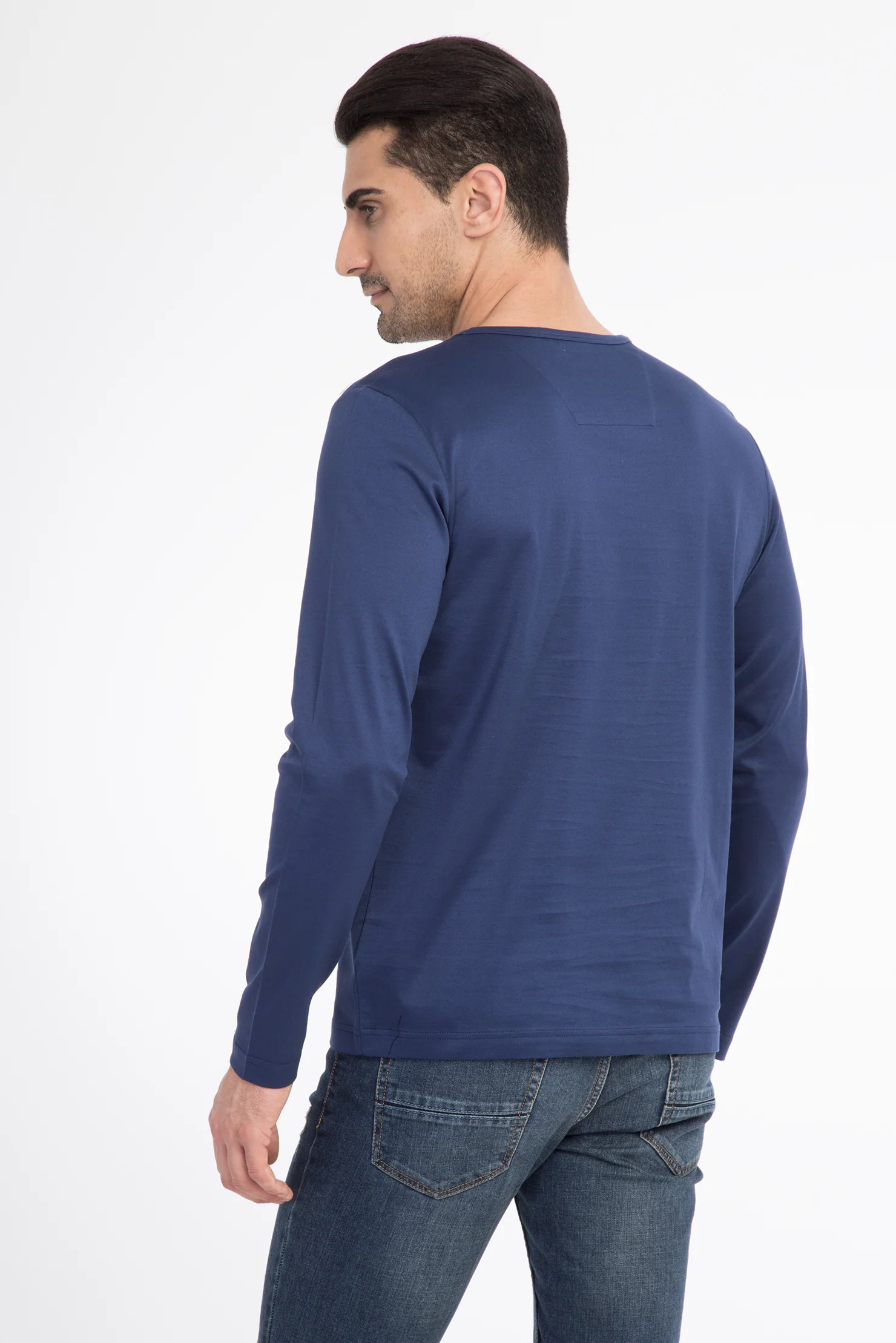 Lacivert Bisiklet Yaka Regular Fit Pamuk Sweatshirt - Image 4