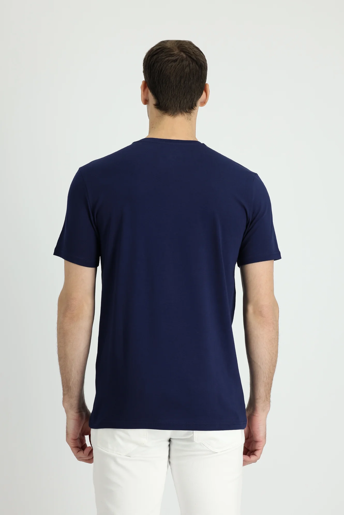 Lacivert Bisiklet Yaka Slim Fit Dar Kesim Süprem Tişört - Image 3