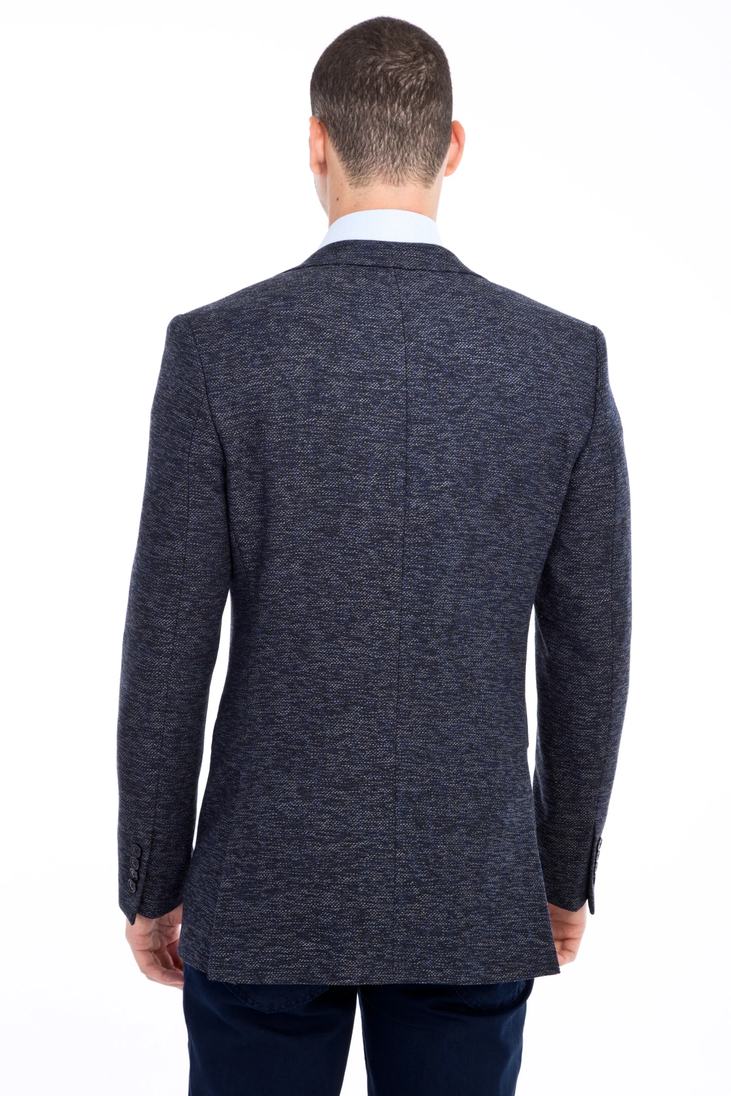 Lacivert 8 Drop Long Slim Fit Uzun Dar Kesim Desenli Ceket - Image 3