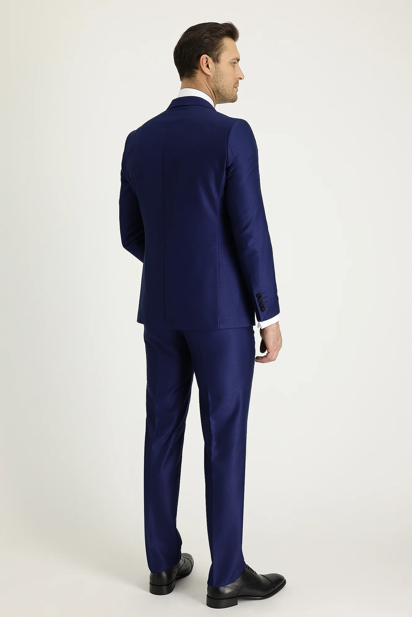 Lacivert 7 Drop Slim Fit Dar Kesim Mono Yaka Desenli Smokin & Damatlık - Image 4