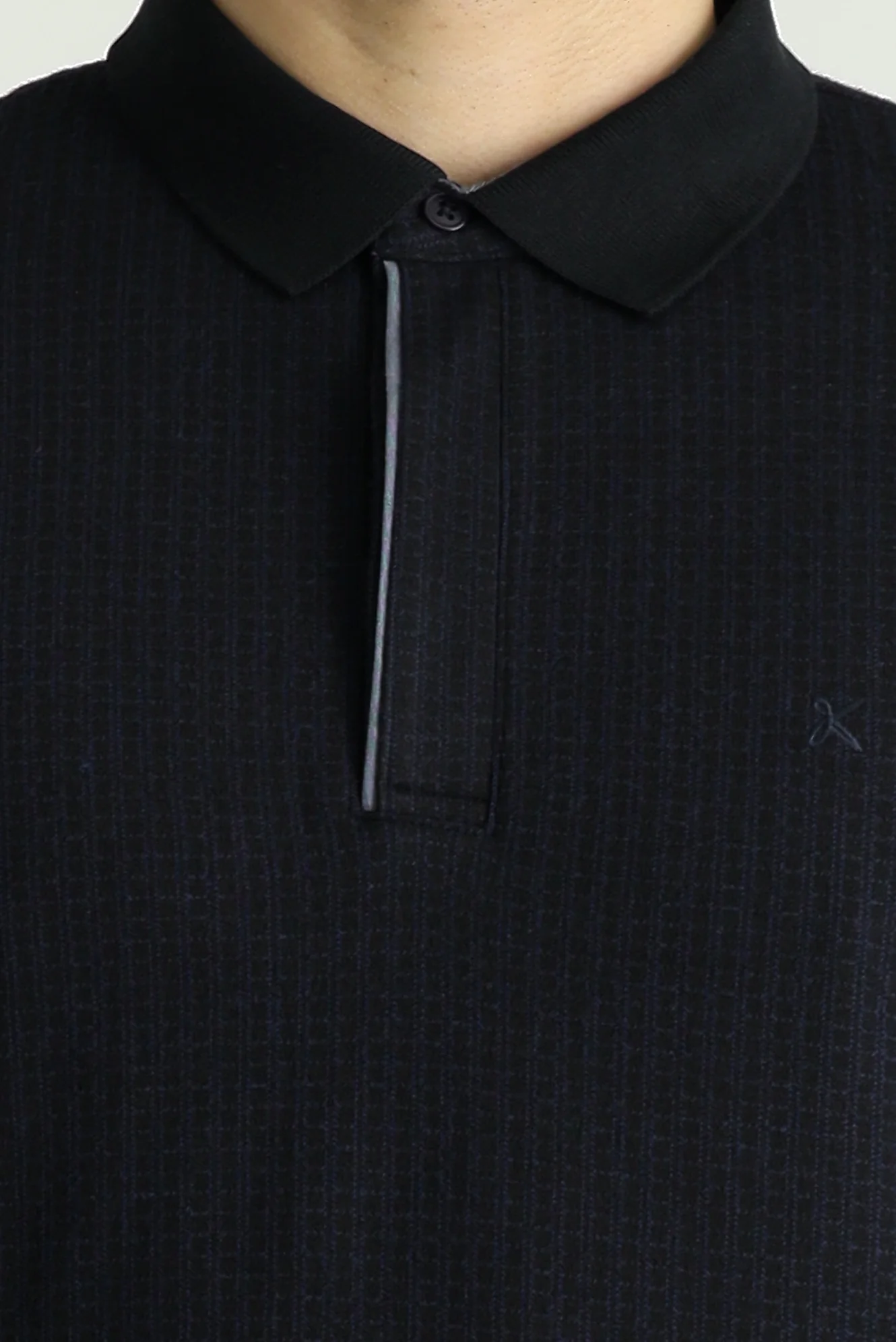 Lacivert Polo Yaka Desenli Nakışlı Sweatshirt - Image 5