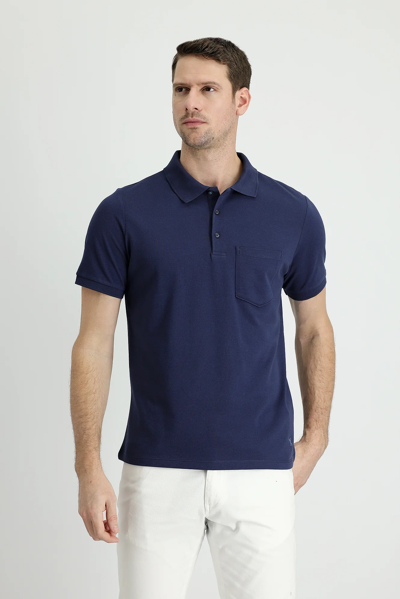 Lacivert Polo Yaka Regular Fit Nakışlı Pamuk Tişört