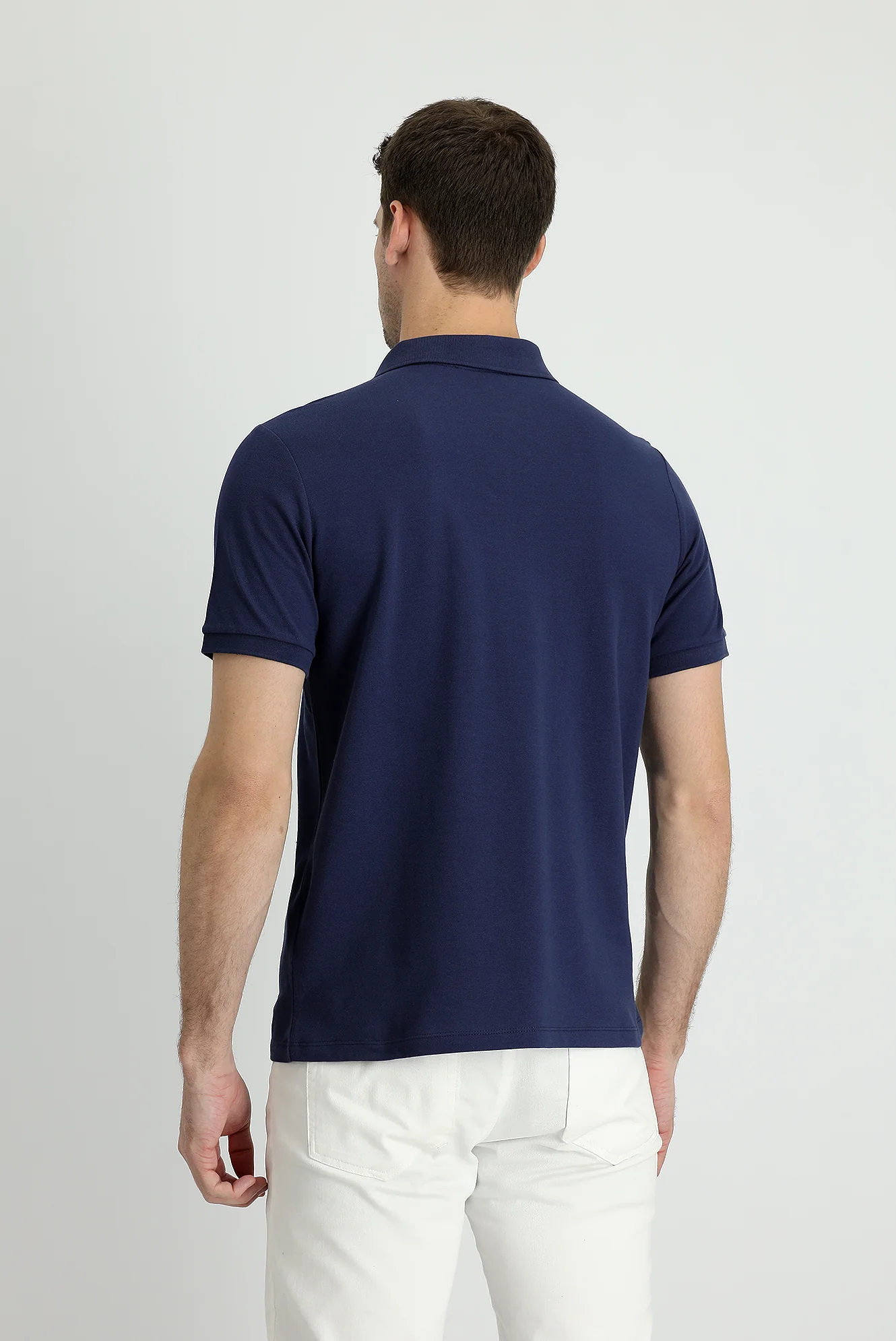 Lacivert Polo Yaka Regular Fit Nakışlı Pamuk Tişört - Image 3