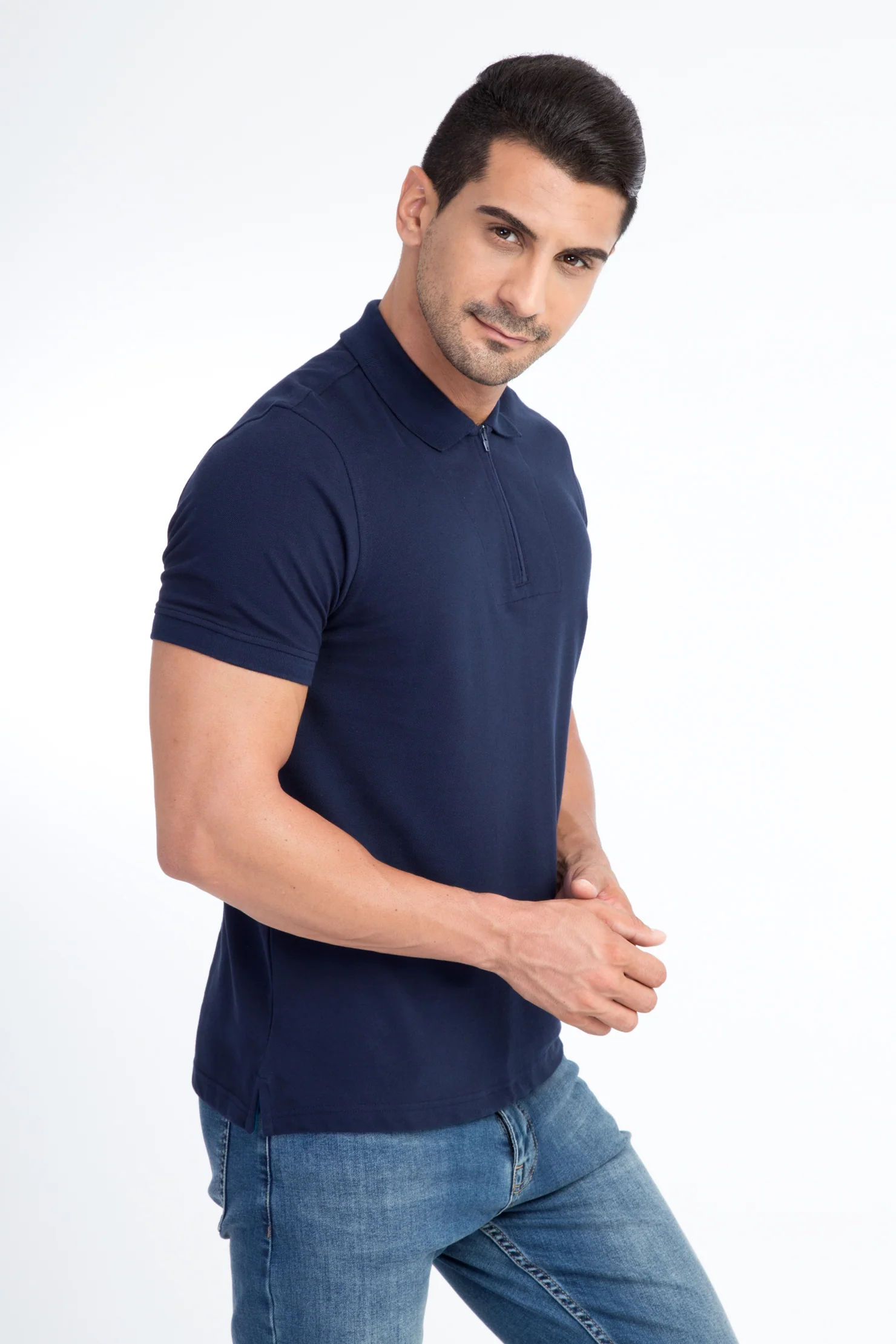 Lacivert Polo Yaka Regular Fit Pamuk Tişört - Image 2