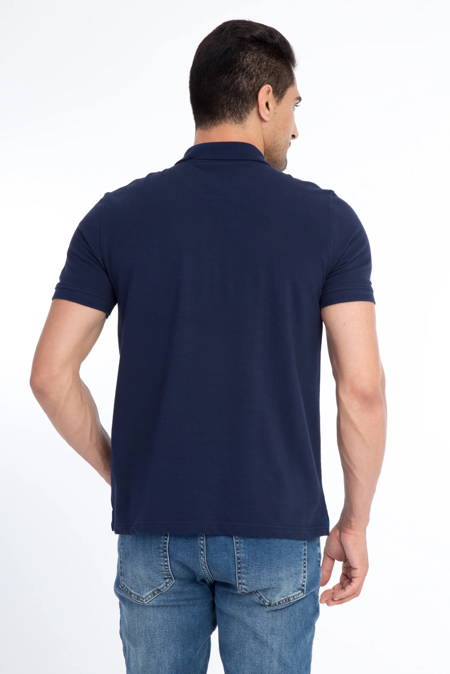 Lacivert Polo Yaka Regular Fit Pamuk Tişört - Image 3