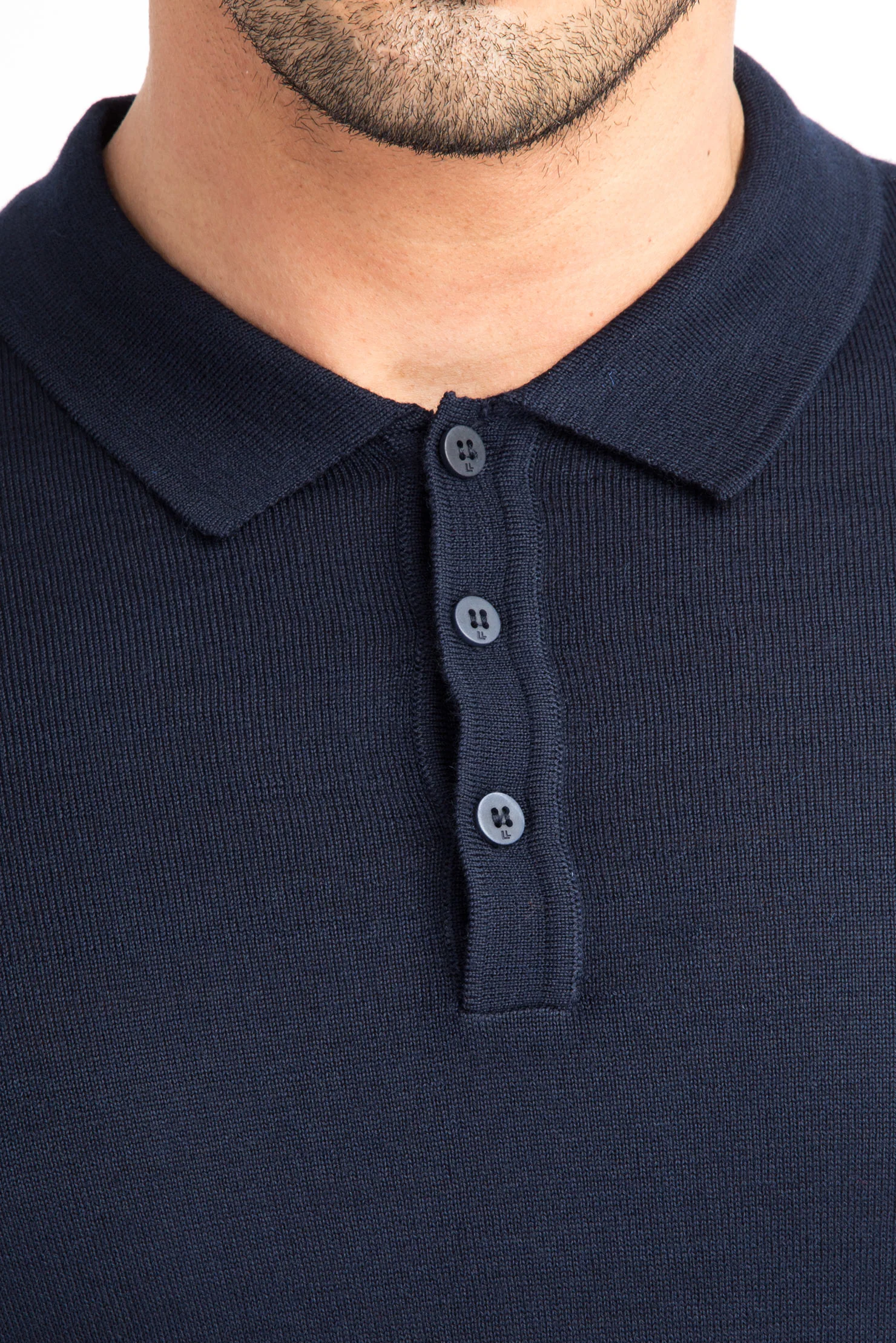 Lacivert Polo Yaka Regular Fit Yünlü Triko Kazak - Image 3