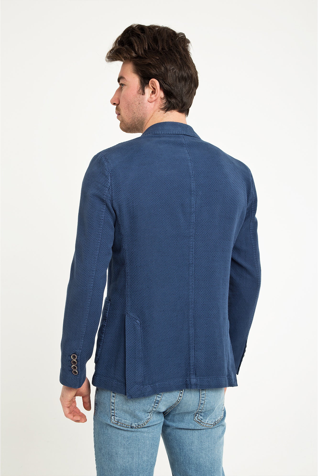 Lacivert 6 Drop Regular Fit Standart Kesim Desenli Spor Yıkamalı Ceket - Image 4