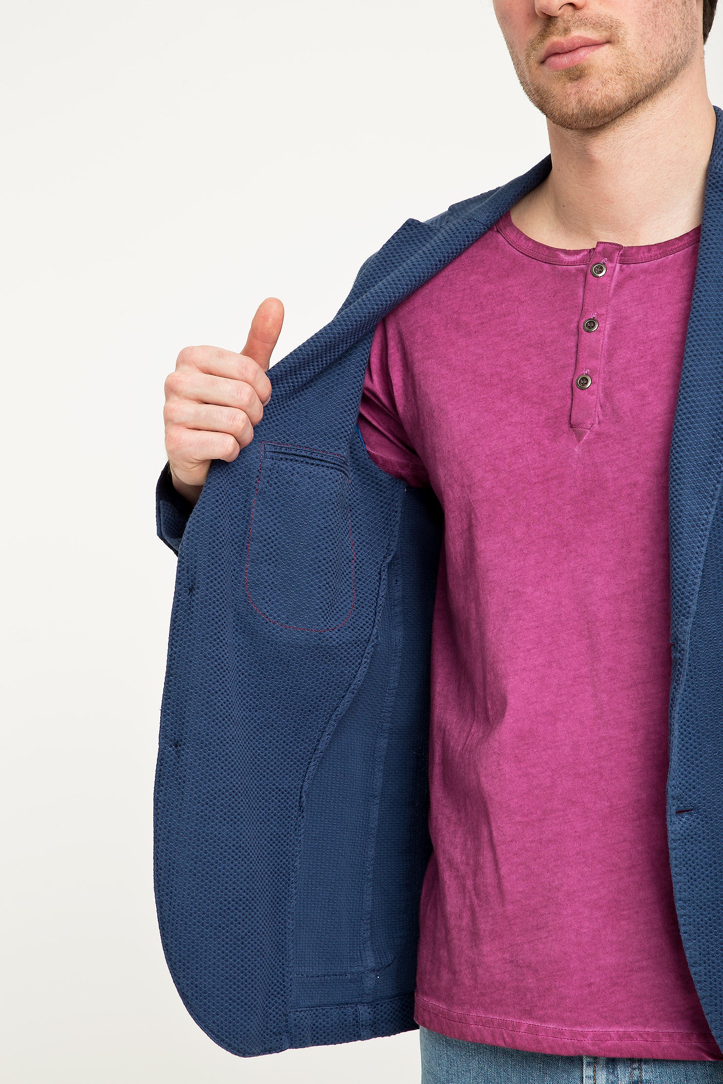 Lacivert 6 Drop Regular Fit Standart Kesim Desenli Spor Yıkamalı Ceket - Image 5