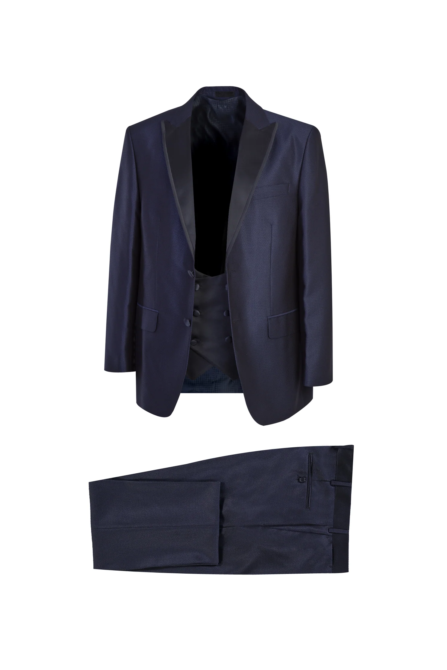 Lacivert 4 Drop Relaxed Fit Rahat Kesim Sivri Yaka Desenli Smokin & Damatlık