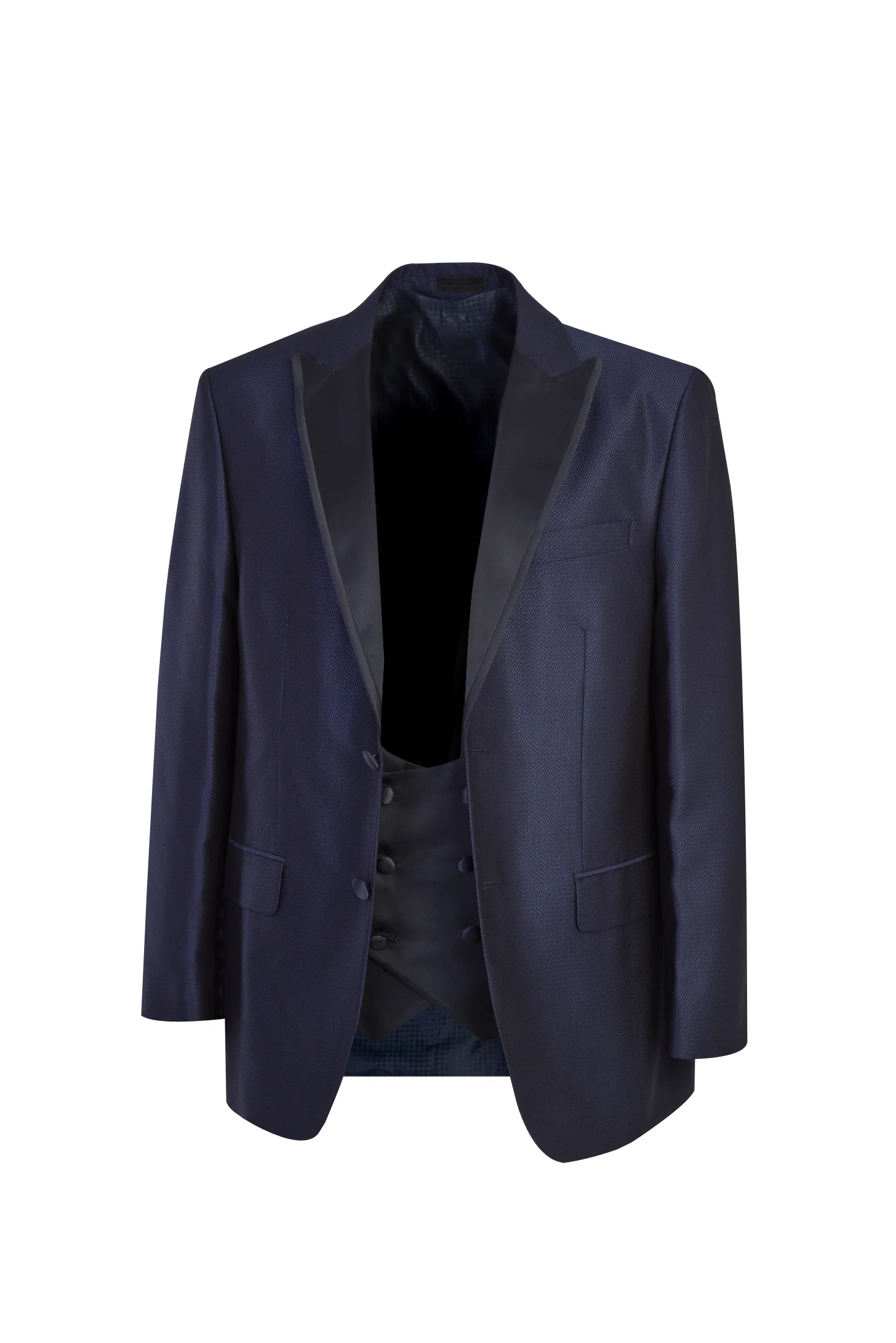 Lacivert 4 Drop Relaxed Fit Rahat Kesim Sivri Yaka Desenli Smokin & Damatlık - Image 2