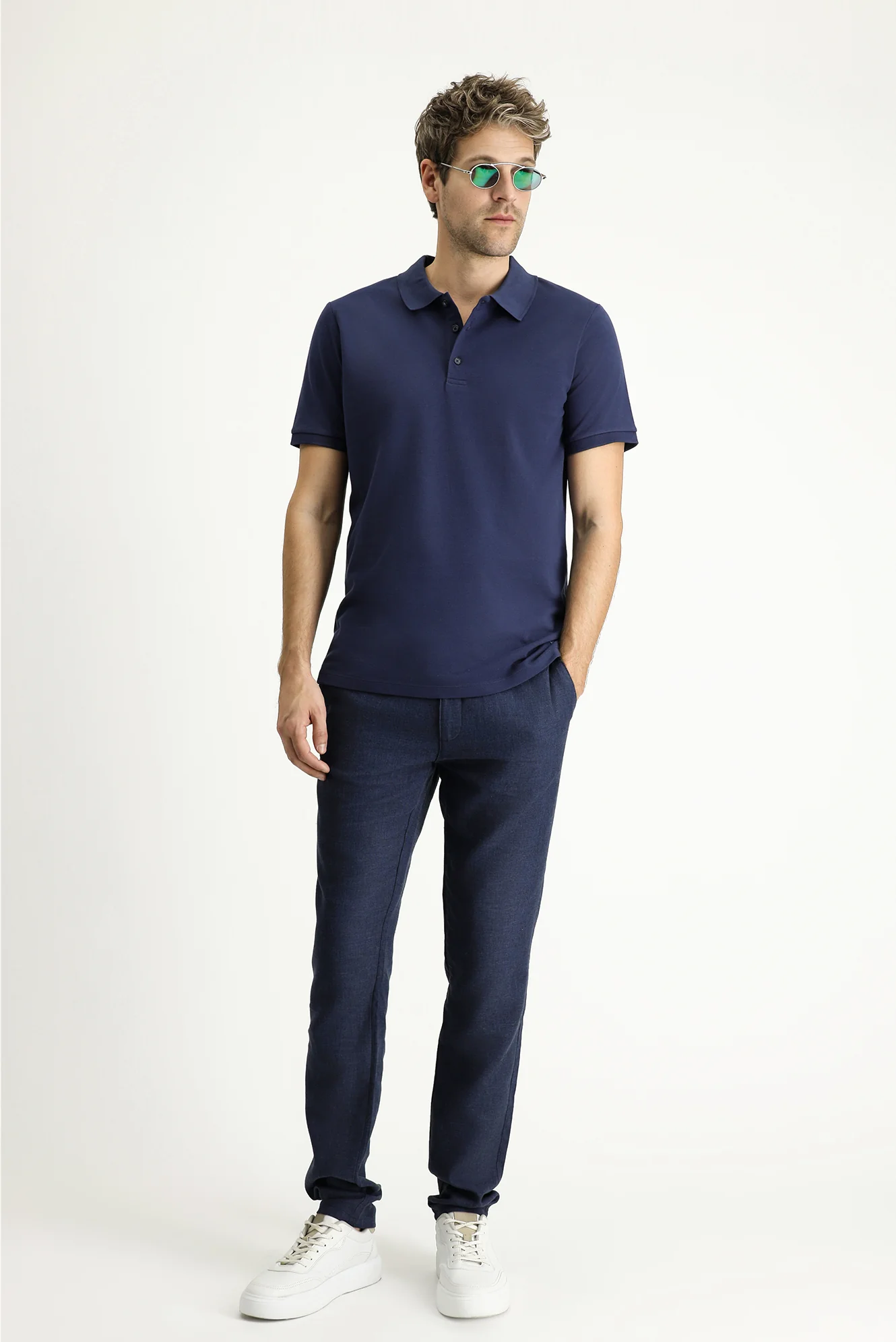 Lacivert Slim Fit Dar Kesim Nakışlı Pamuk Polo Yaka Tişört - Image 2