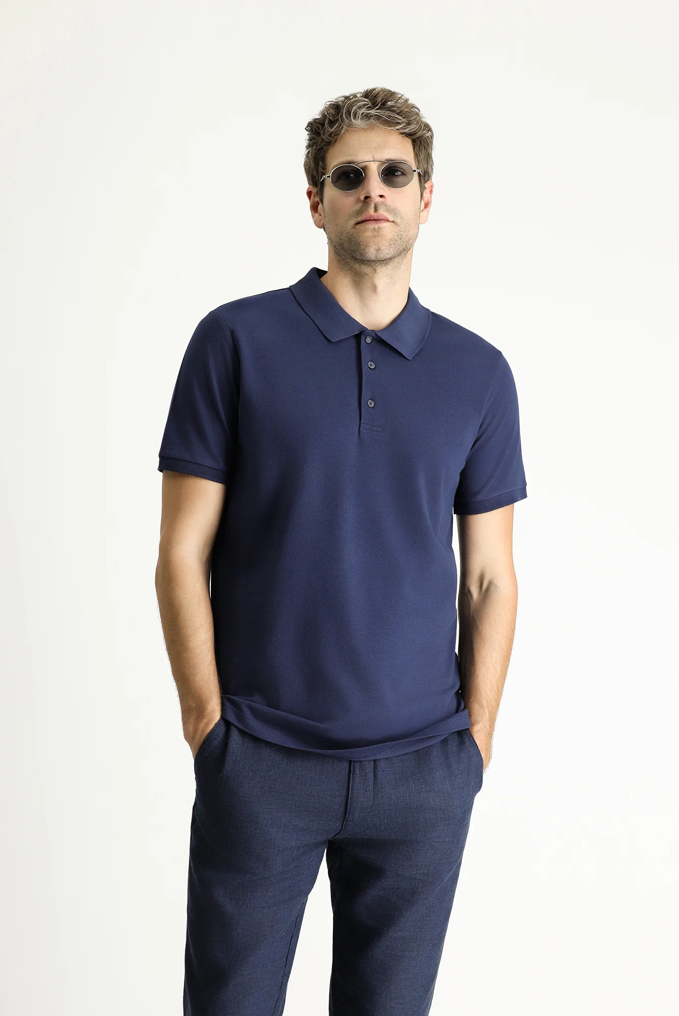Lacivert Slim Fit Dar Kesim Nakışlı Pamuk Polo Yaka Tişört - Image 3