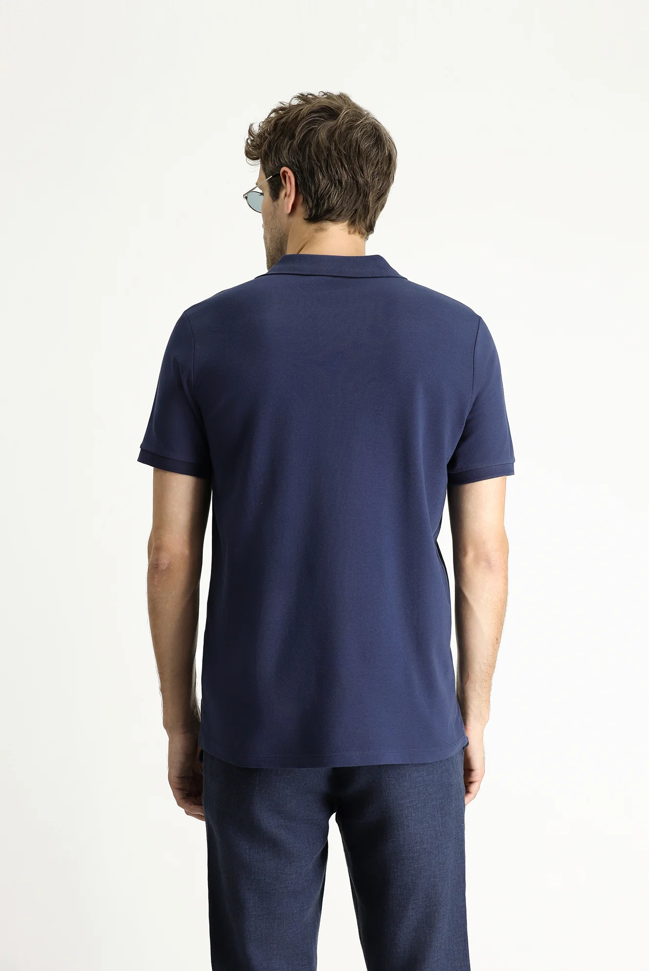 Lacivert Slim Fit Dar Kesim Nakışlı Pamuk Polo Yaka Tişört - Image 4
