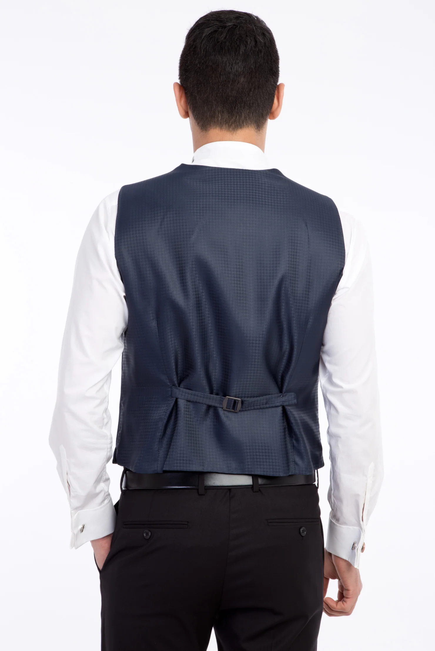 Lacivert 7 Drop Slim Fit Dar Kesim Şal Yaka Desenli Yelekli Smokin & Damatlık - Image 5