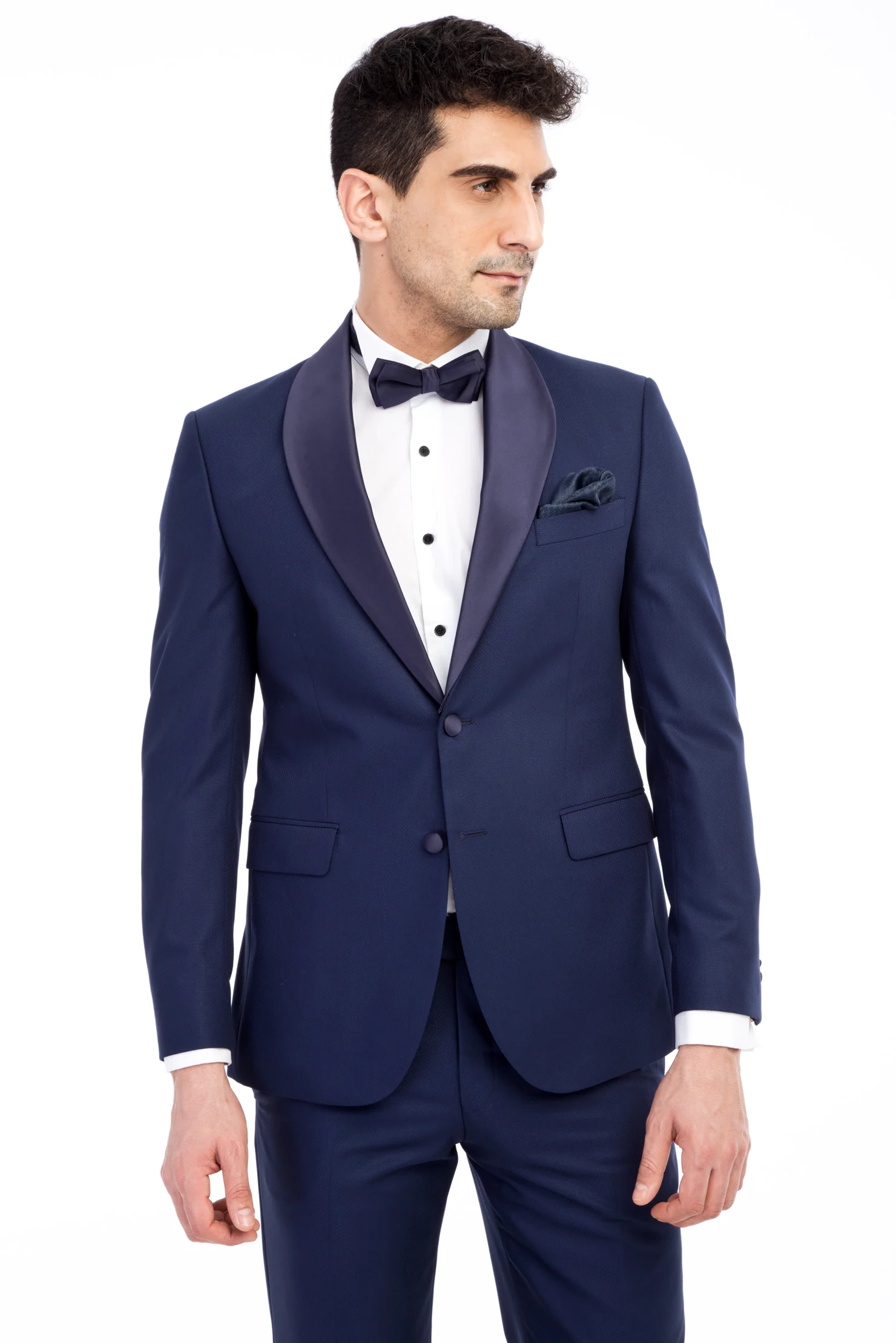 Lacivert 7 Drop Slim Fit Dar Kesim Şal Yaka Smokin & Damatlık - Image 2