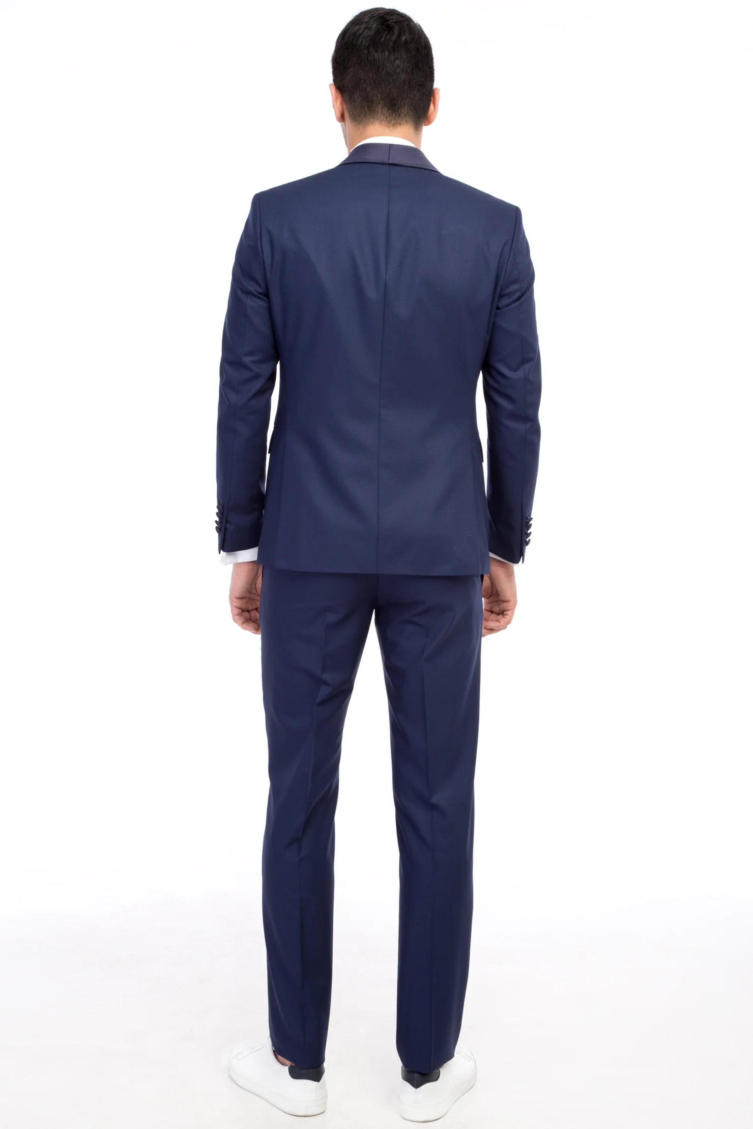 Lacivert 7 Drop Slim Fit Dar Kesim Şal Yaka Smokin & Damatlık - Image 3