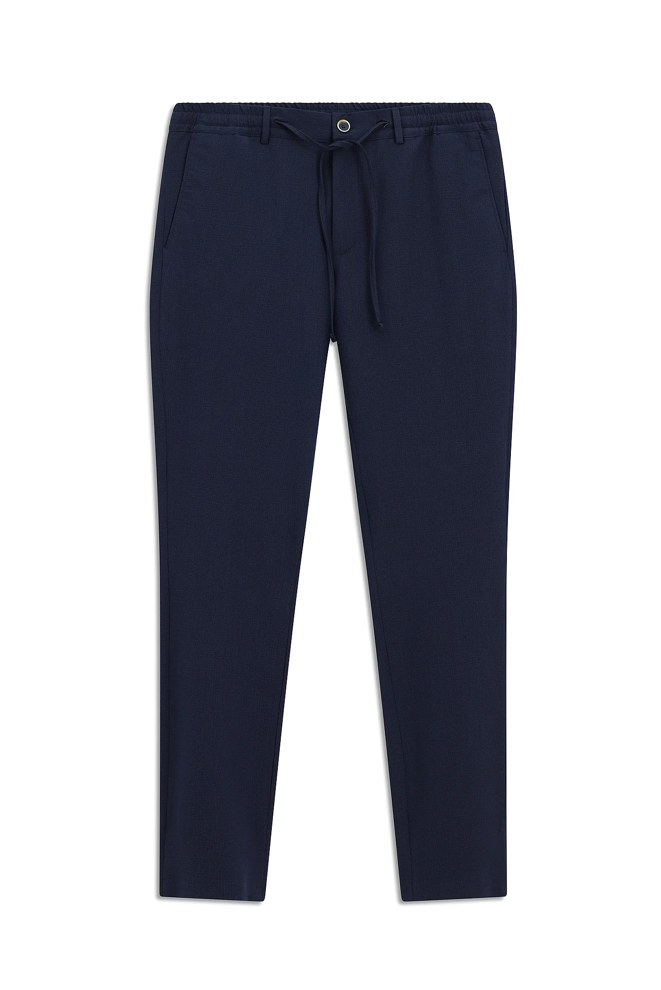 Lacivert 7 Drop Super Slim Fit Eksra Dar Kesim Beli Lastikli İpli Gofre Likralı Klasik Kumaş Pantolon - Image 7