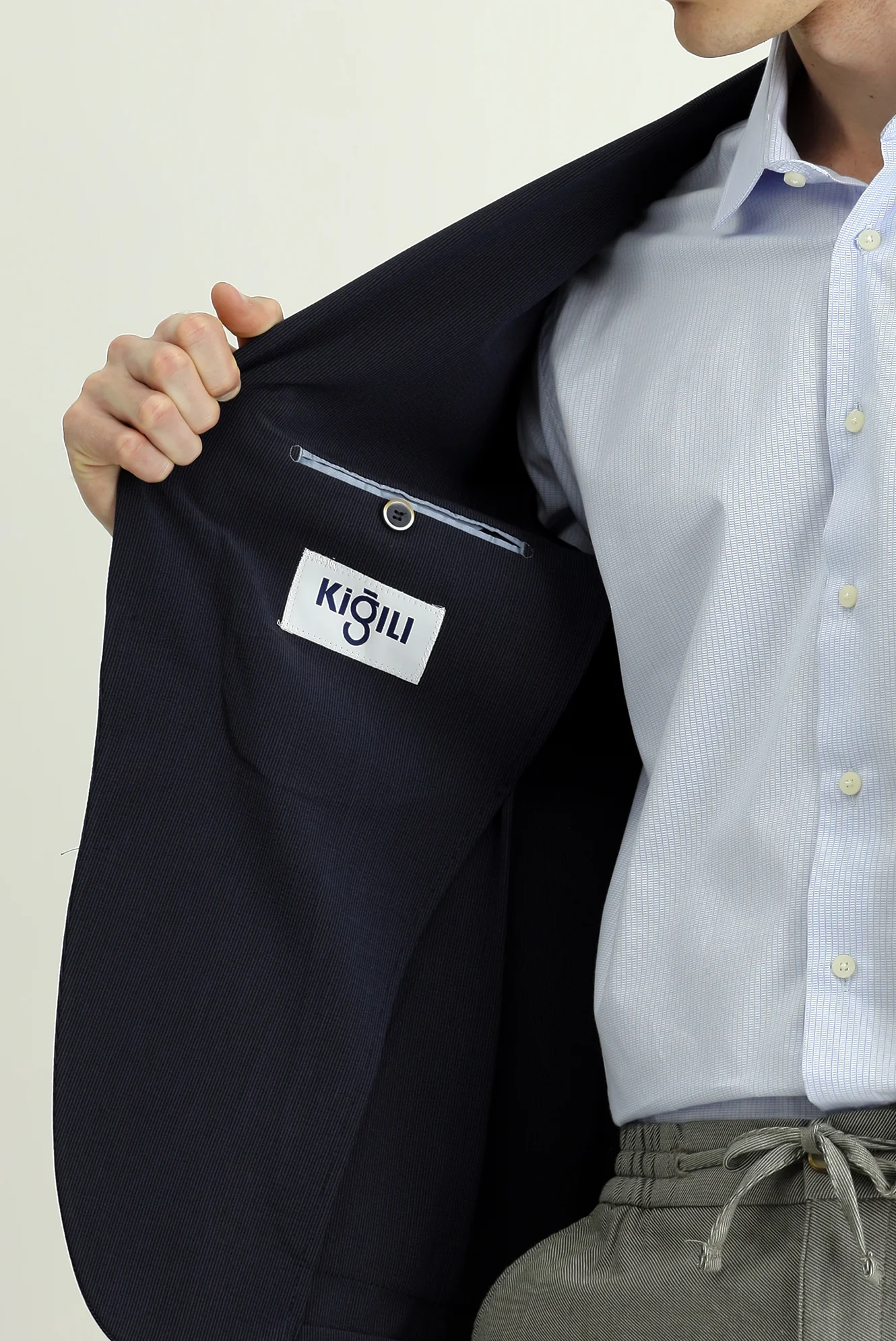 Lacivert 7 Drop Super Slim Fit Eksra Dar Kesim Gofre Ceket - Image 6