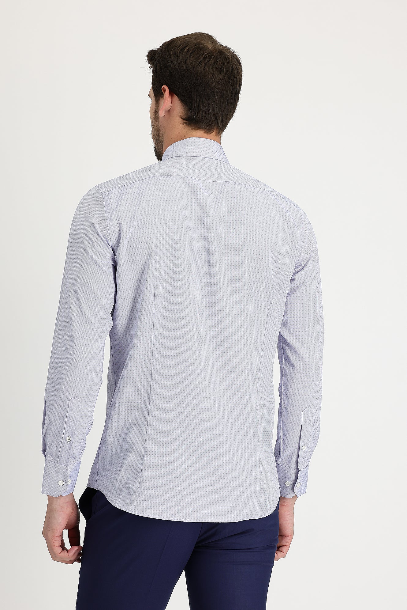 Lacivert Uzun Kol Slim Fit Dar Kesim Desenli Pamuklu Gömlek - Image 7