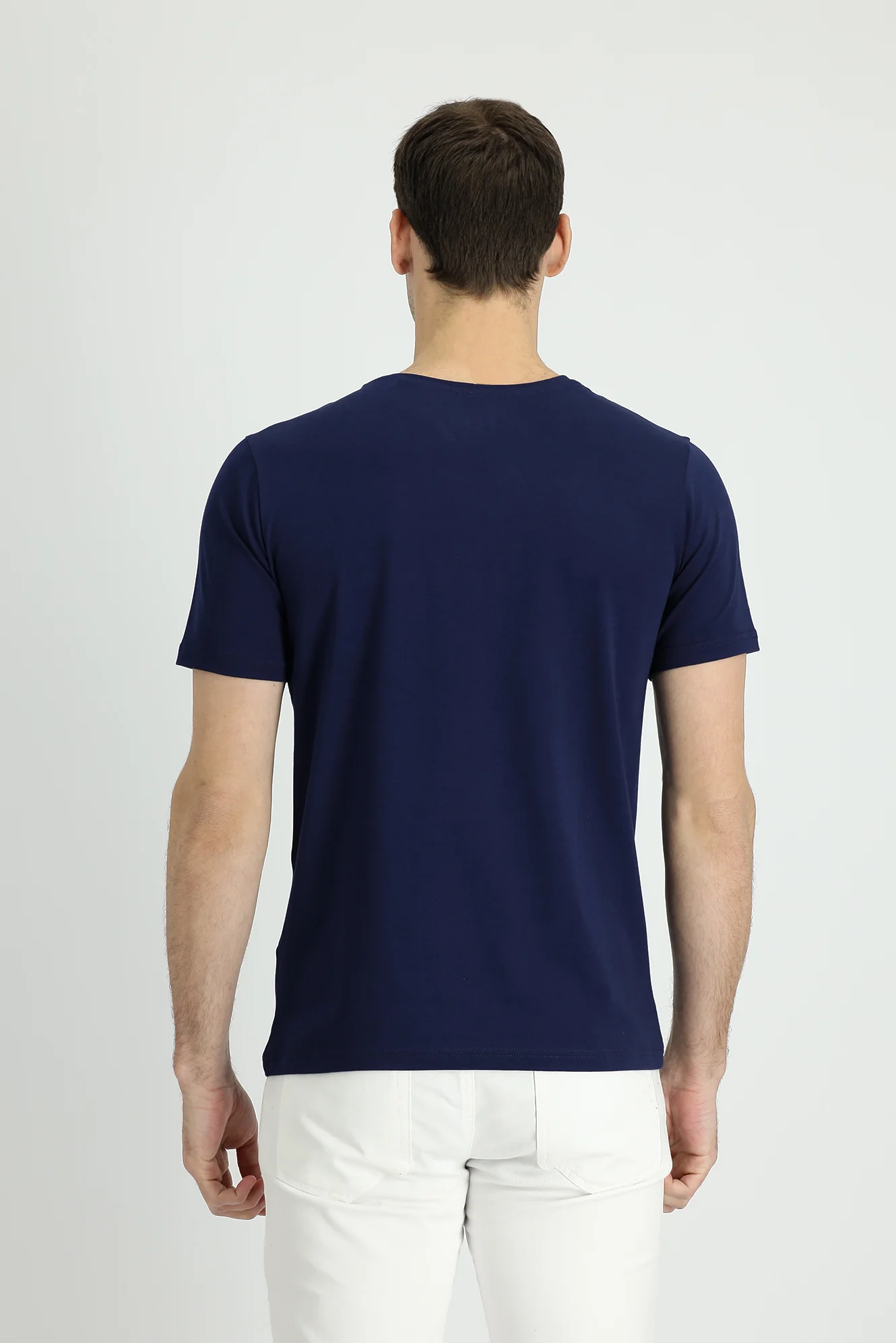 Lacivert V Yaka Slim Fit Dar Kesim Tişört - Image 2