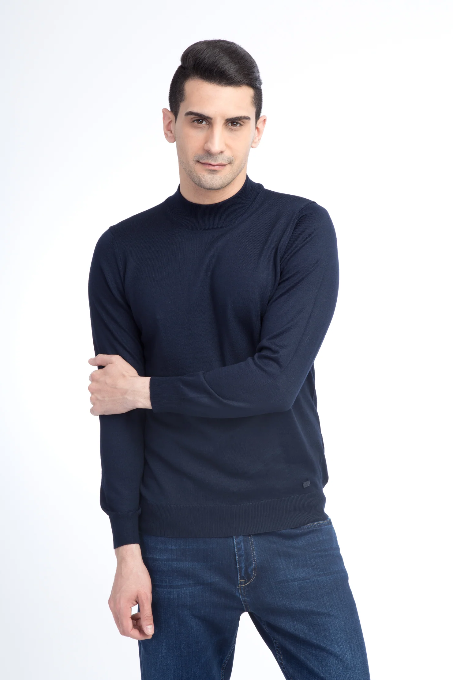 Lacivert Yarım Balıkçı Yaka Regular Fit Yünlü Triko Kazak - Image 2