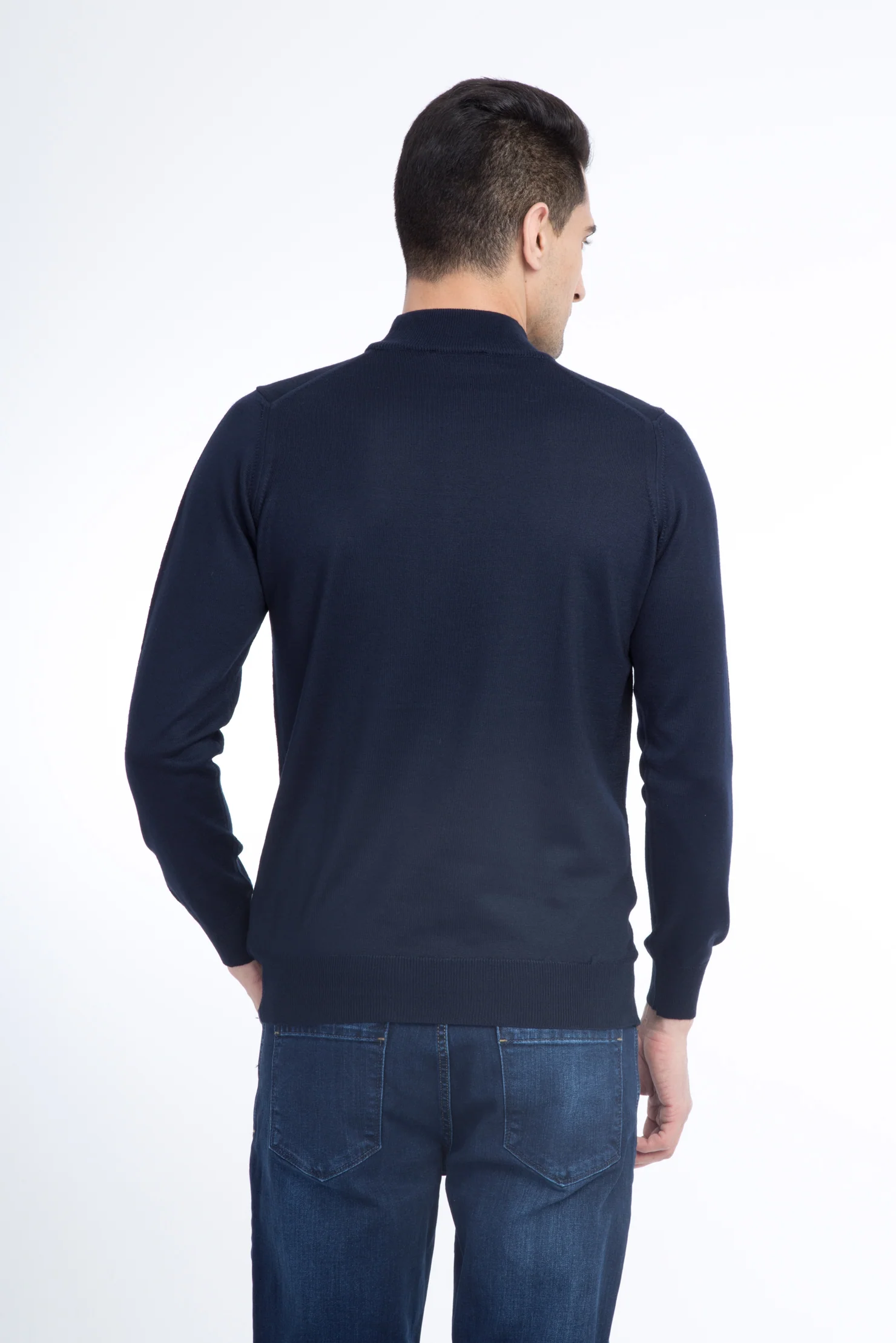 Lacivert Yarım Balıkçı Yaka Regular Fit Yünlü Triko Kazak - Image 4
