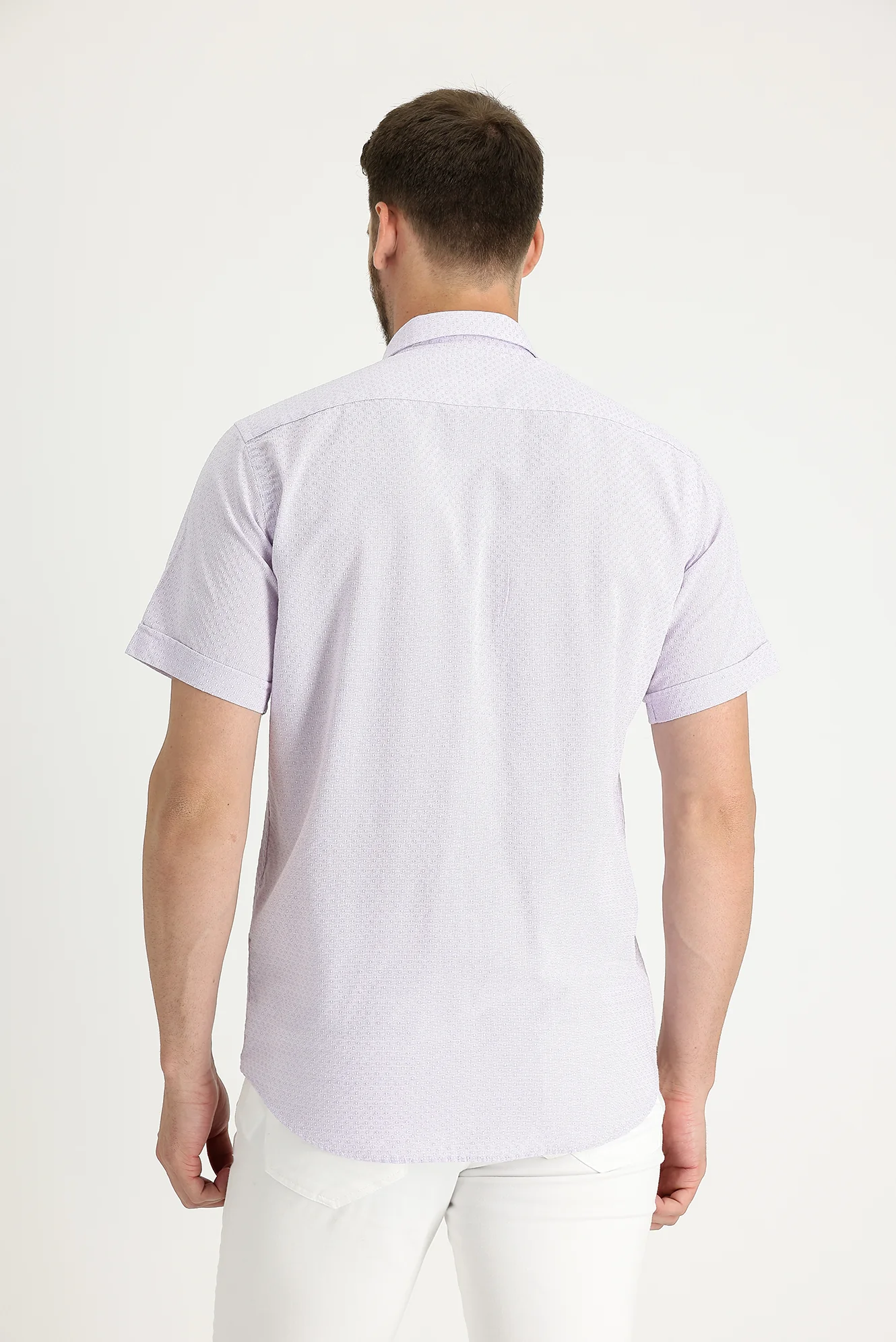 Lila Kısa Kol Regular Fit Desenli Gömlek - Image 3
