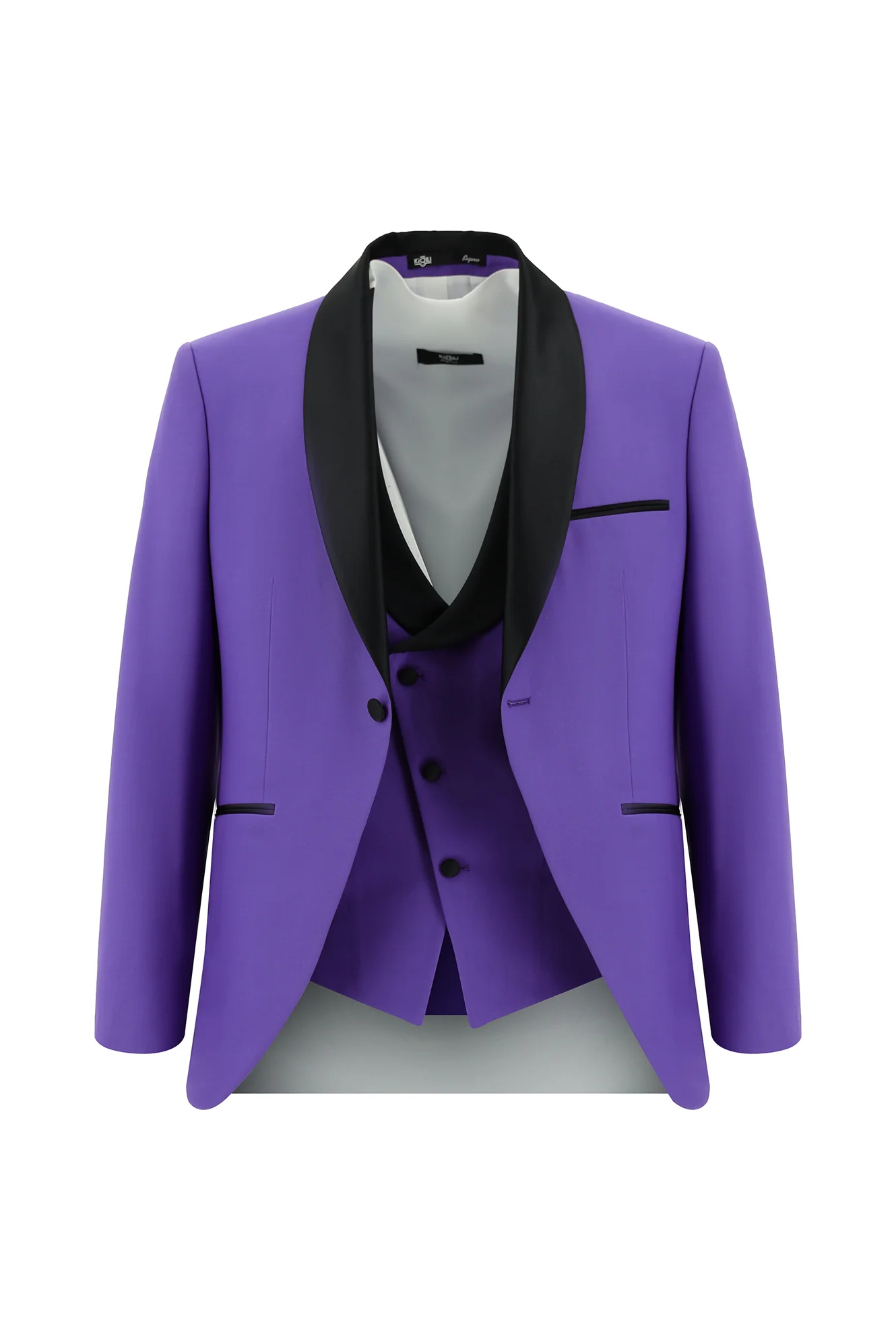 Lila 7 Drop Slim Fit Dar Kesim Şal Yaka Yelekli Smokin & Damatlık - Image 2