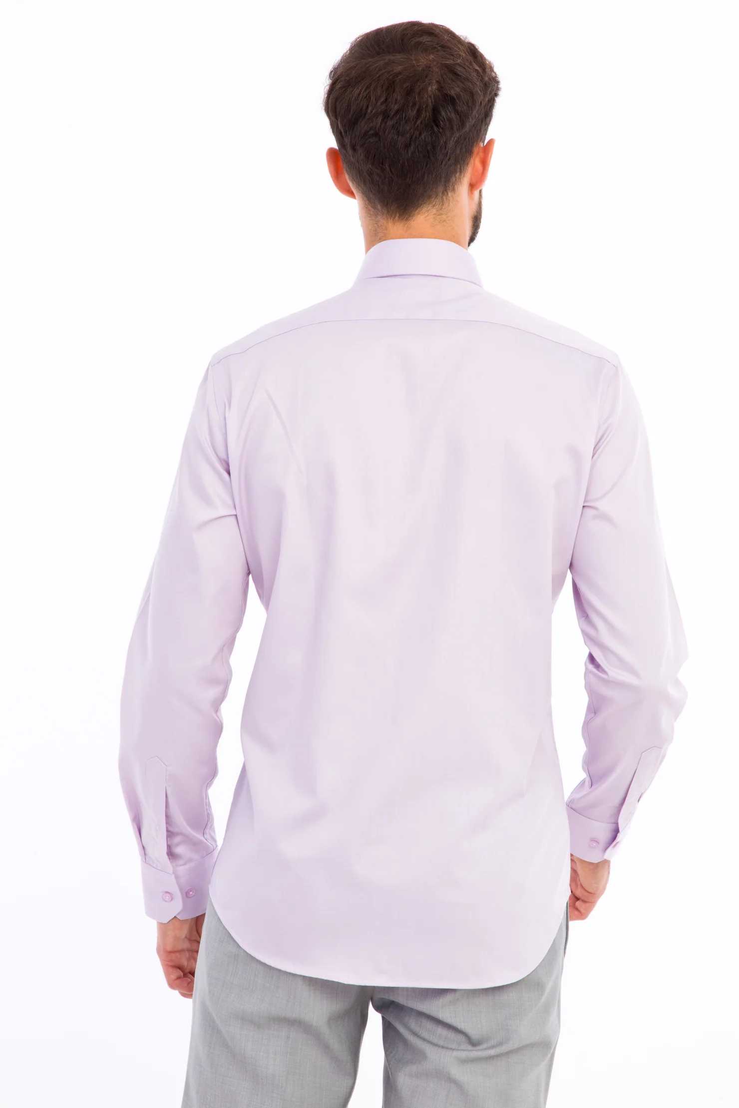 Lila Uzun Kol Slim Fit Dar Kesim Non Iron Saten Gömlek - Image 3