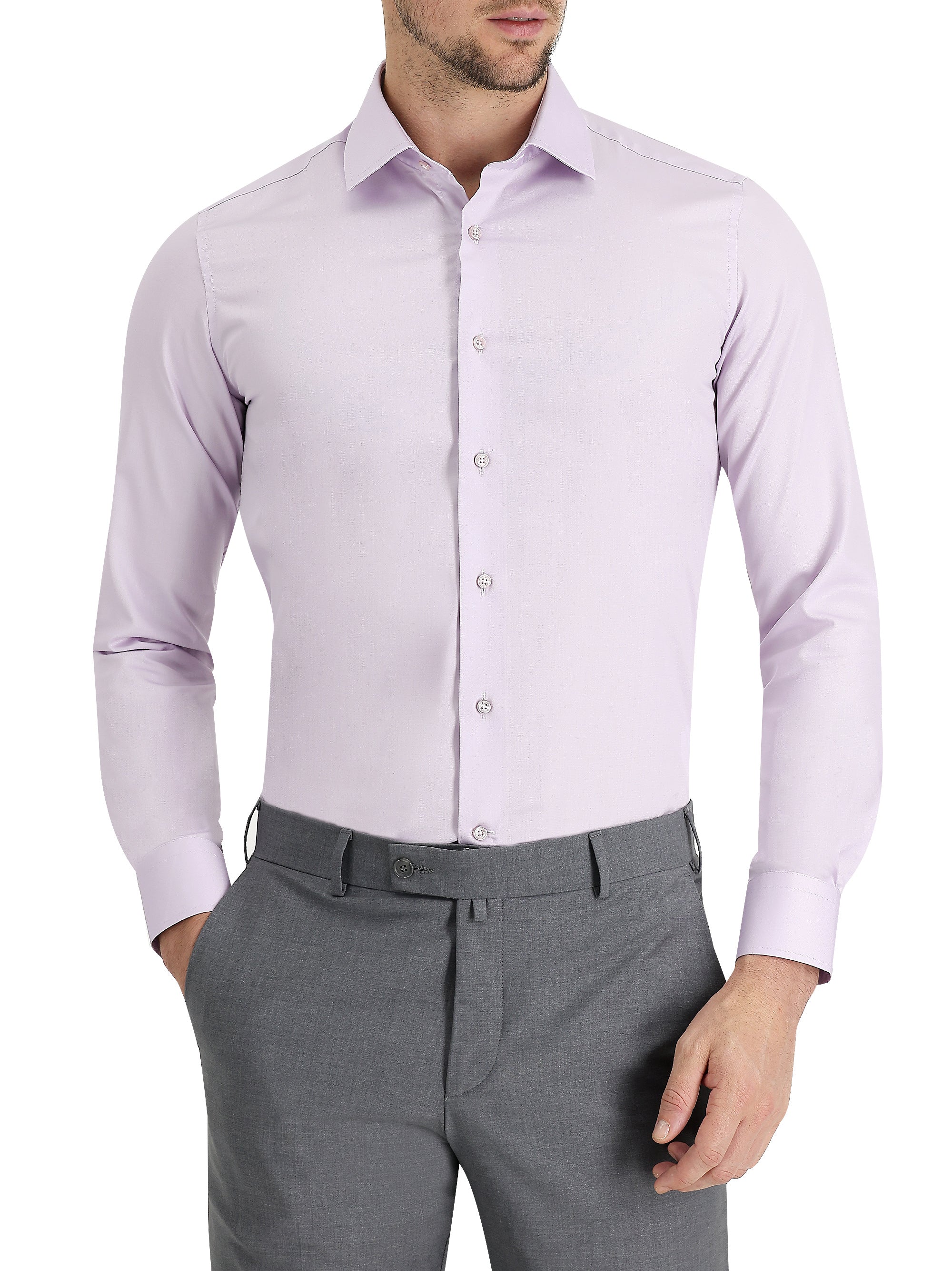 Lila Uzun Kol Non Iron Slim Fit Dar Kesim Pamuklu Gömlek