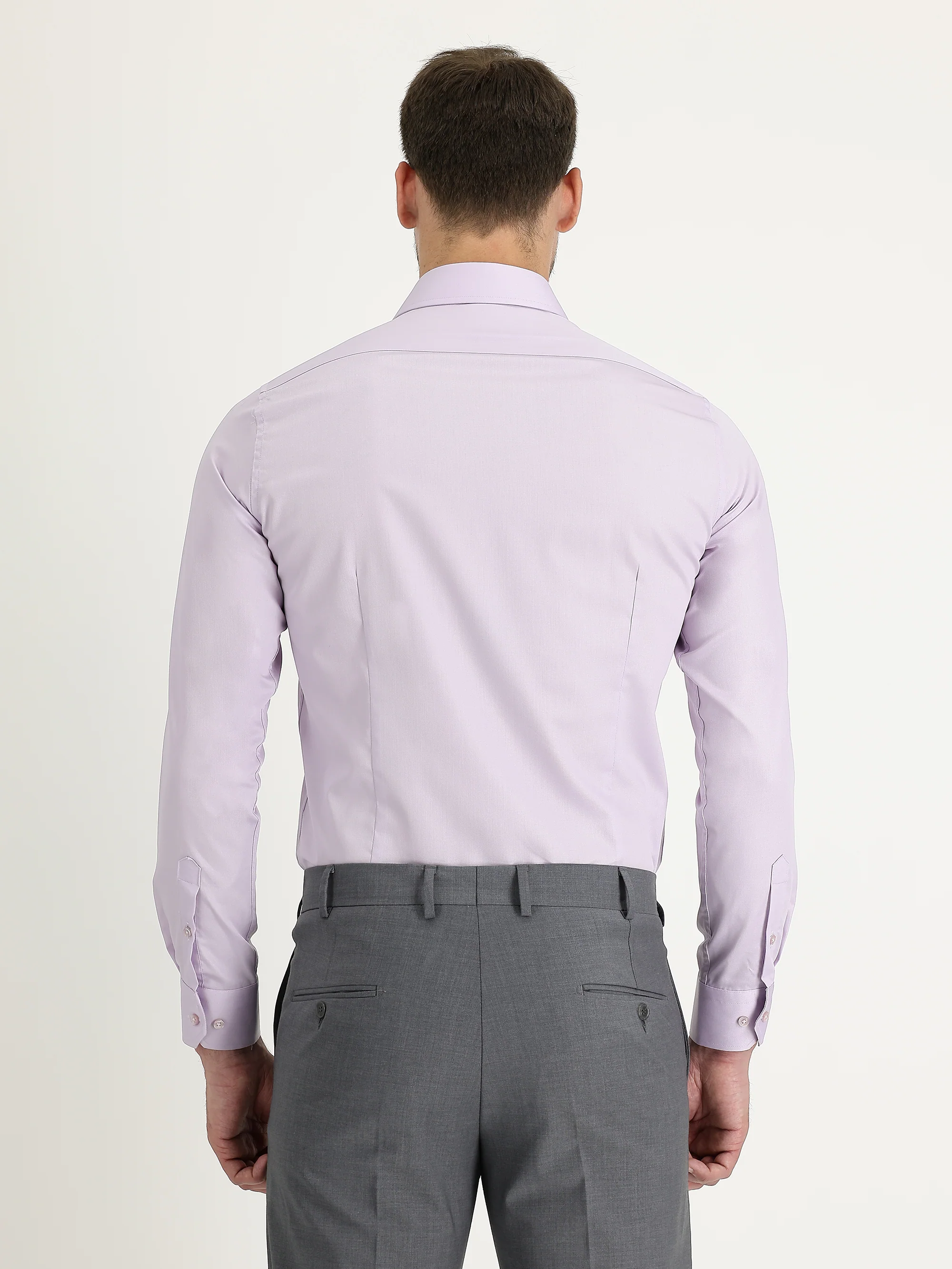 Lila Uzun Kol Non Iron Slim Fit Dar Kesim Pamuklu Gömlek - Image 5