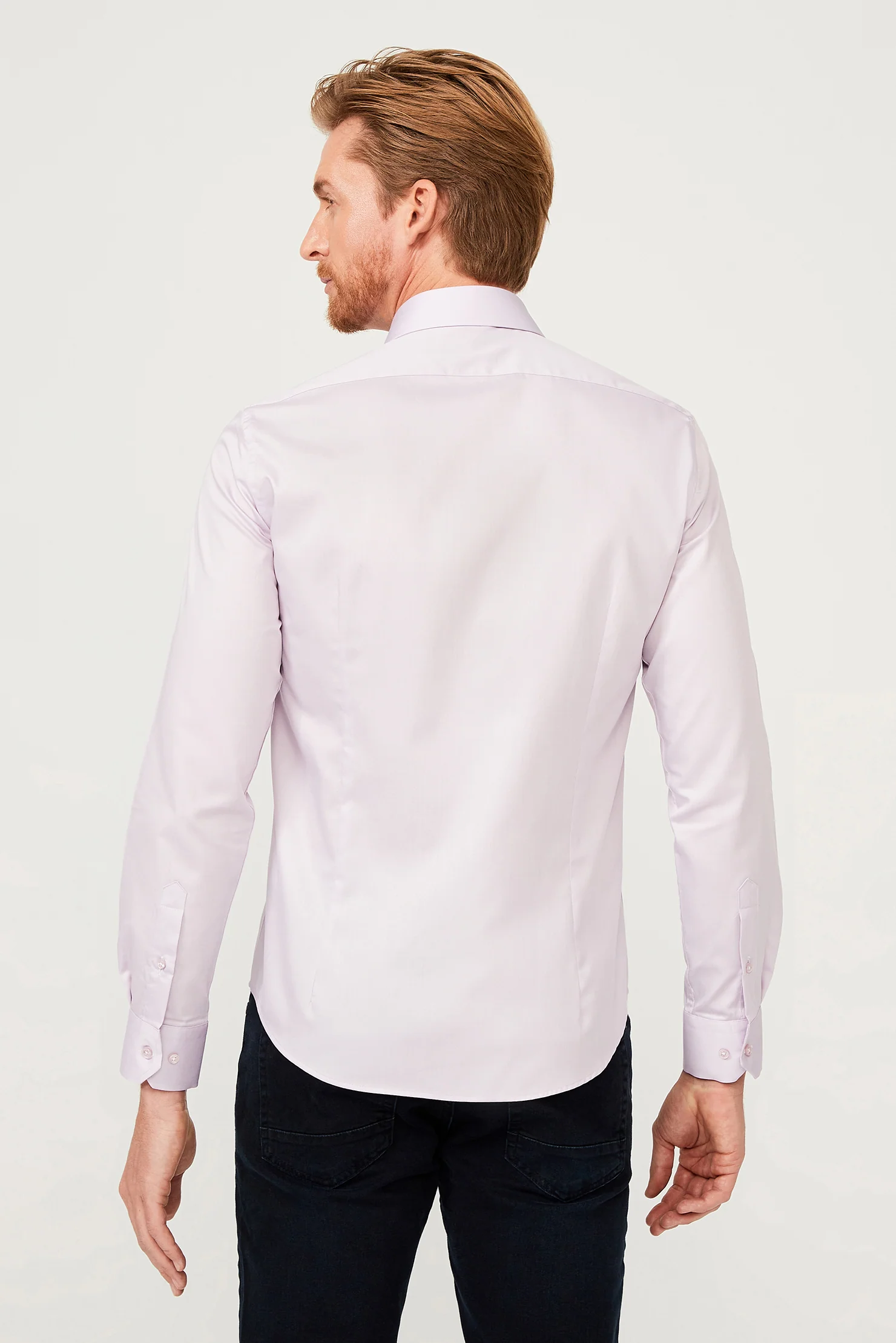 Lila Uzun Kol Non Iron Slim Fit Dar Kesim Pamuklu Gömlek - Image 8