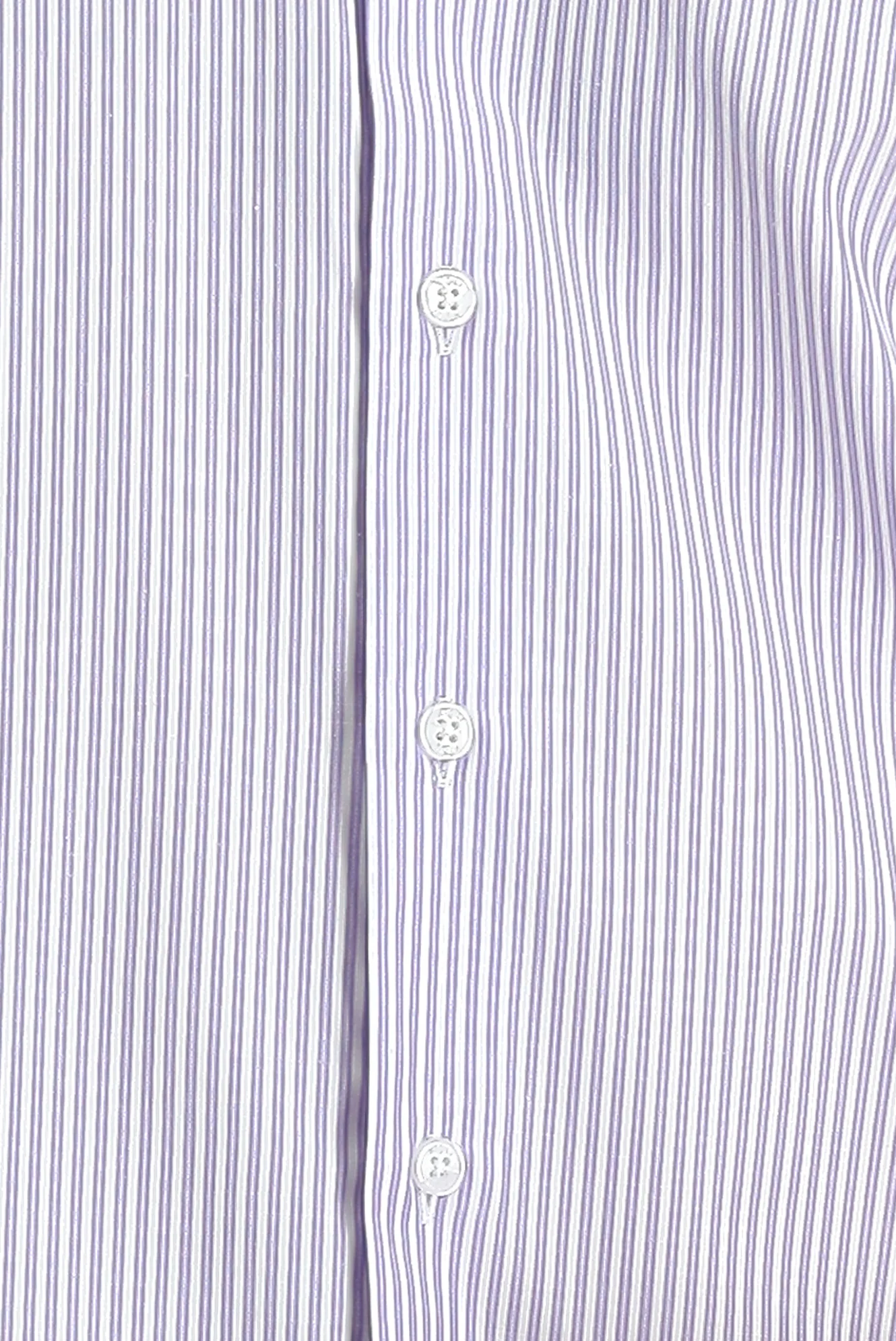Lila Uzun Kol Slim Fit Dar Kesim Çizgili Pamuklu Kolay Ütülenebilir Gömlek - Image 3