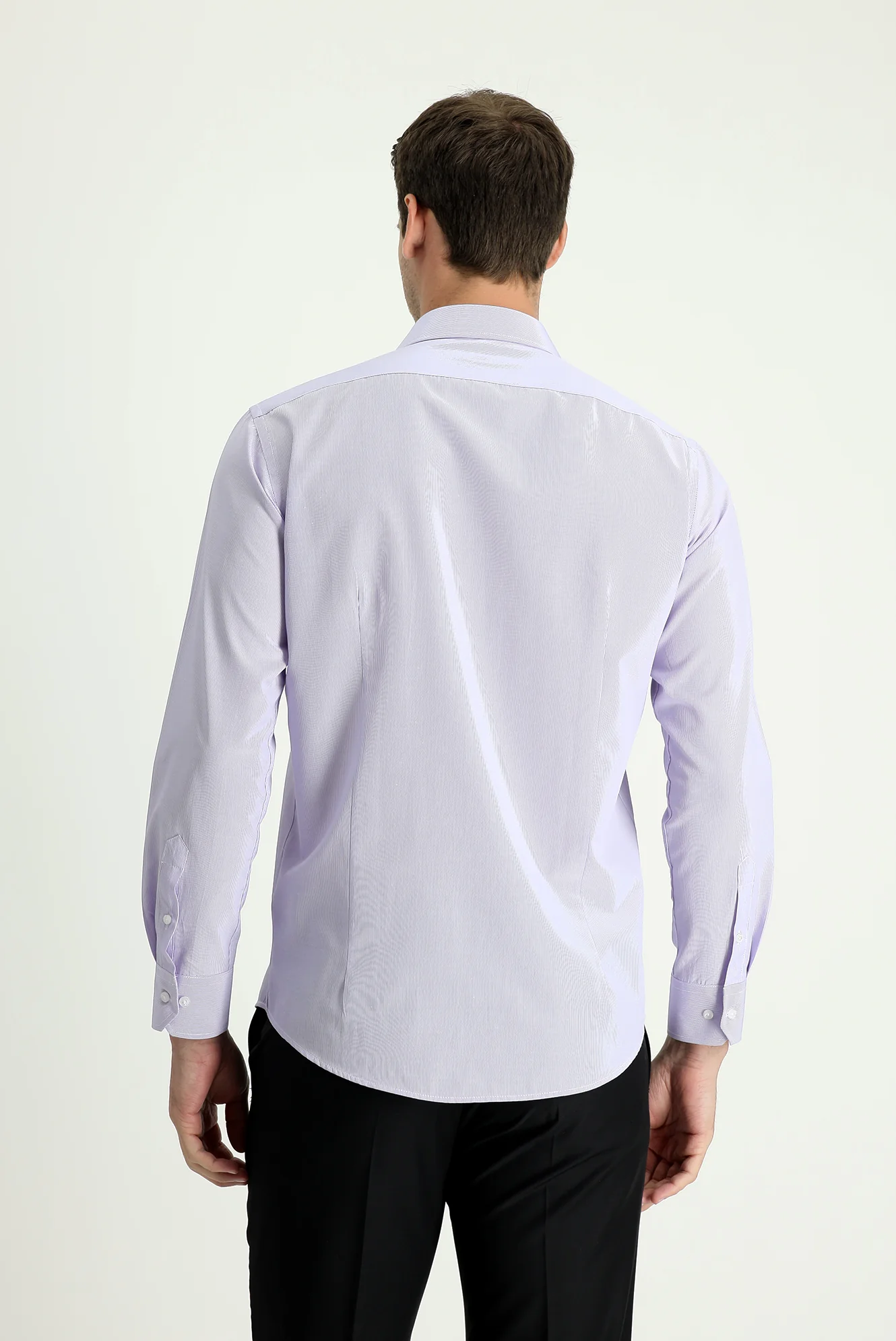 Lila Uzun Kol Slim Fit Çizgili Gömlek - Image 2