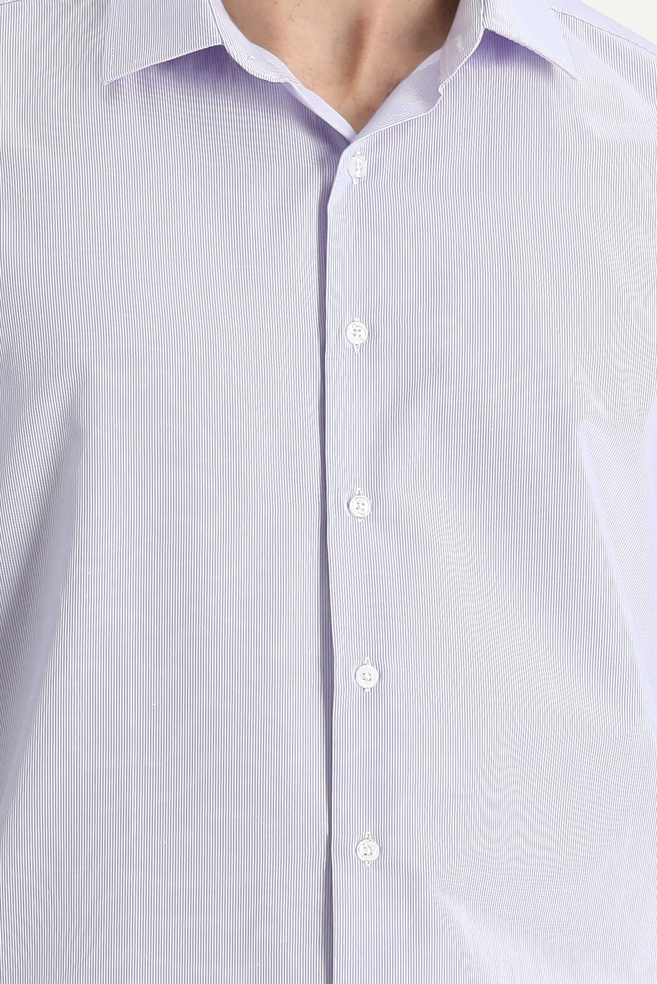 Lila Uzun Kol Slim Fit Çizgili Gömlek - Image 3