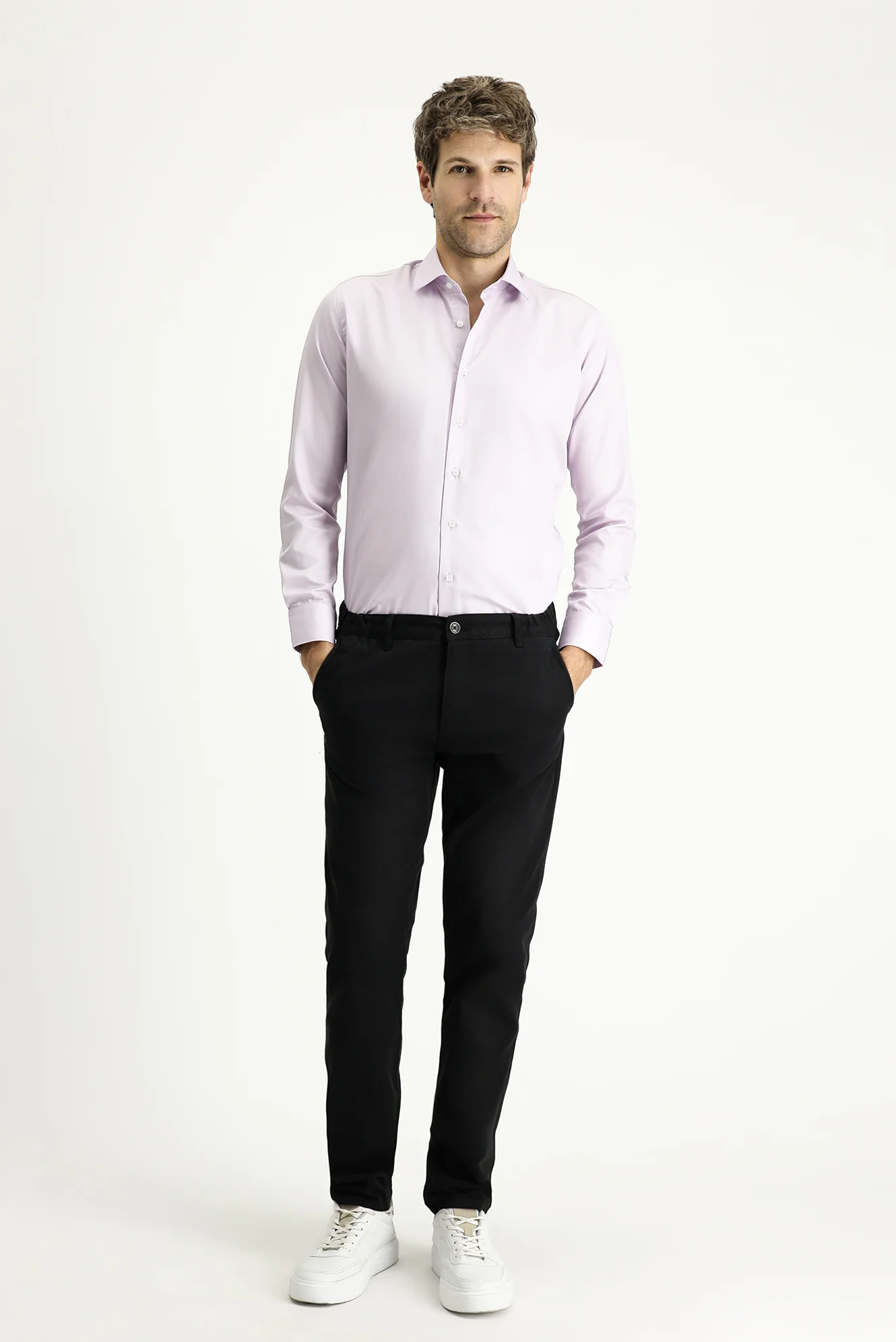 Lila Uzun Kol Slim Fit Dar Kesim Klasik Non Iron Saten Pamuklu Gömlek - Image 2