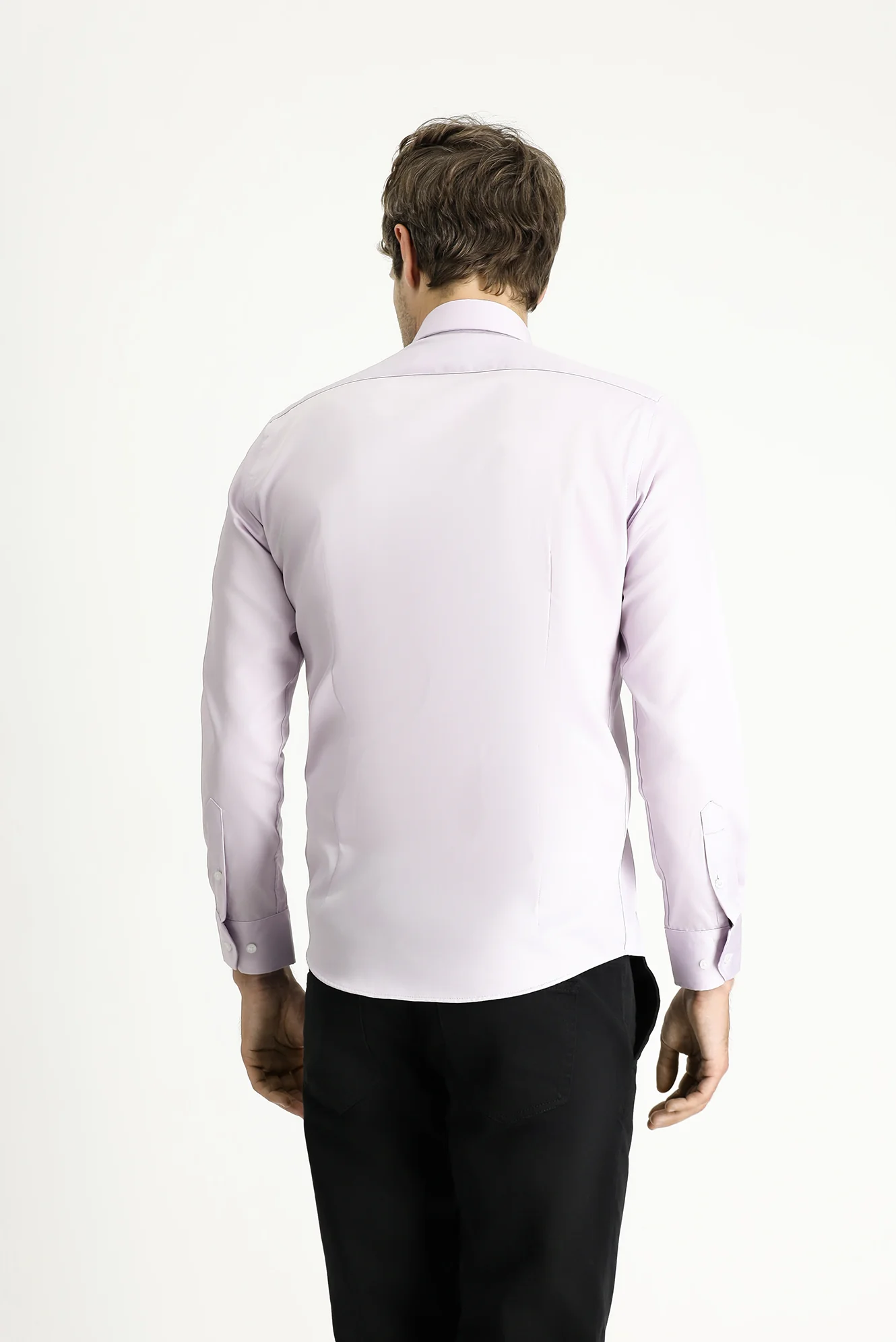 Lila Uzun Kol Slim Fit Dar Kesim Klasik Non Iron Saten Pamuklu Gömlek - Image 5