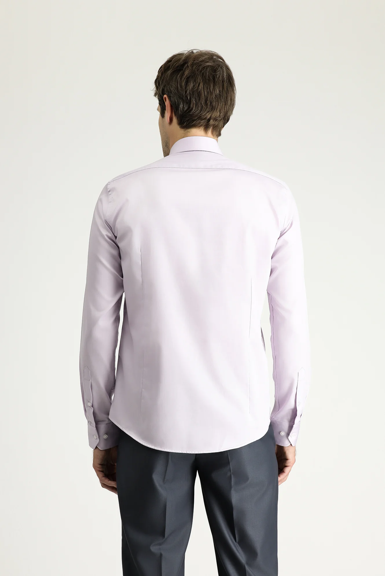 Lila Uzun Kol Slim Fit Dar Kesim Klasik Non Iron Saten Pamuklu Gömlek - Image 4