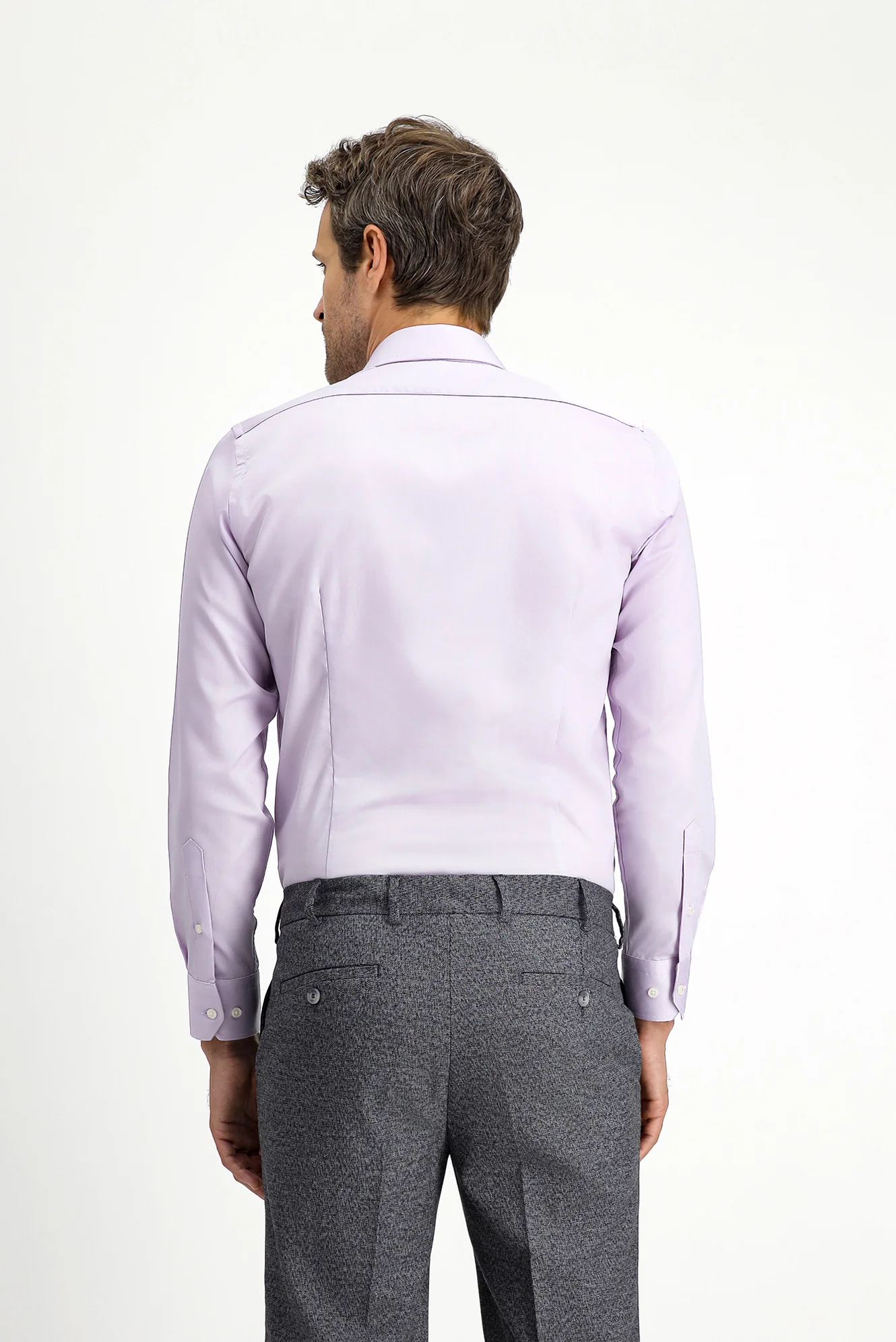 Lila Uzun Kol Slim Fit Dar Kesim Klasik Non Iron Saten Pamuklu Gömlek - Image 5