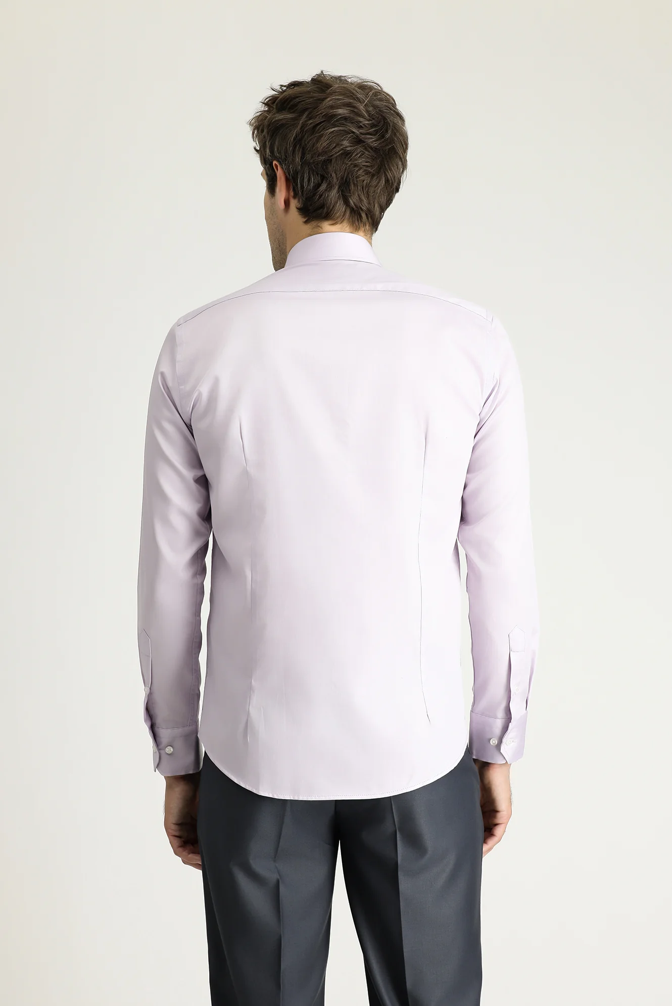 Lila Uzun Kol Slim Fit Dar Kesim Klasik Non Iron Saten Pamuklu Gömlek - Image 4