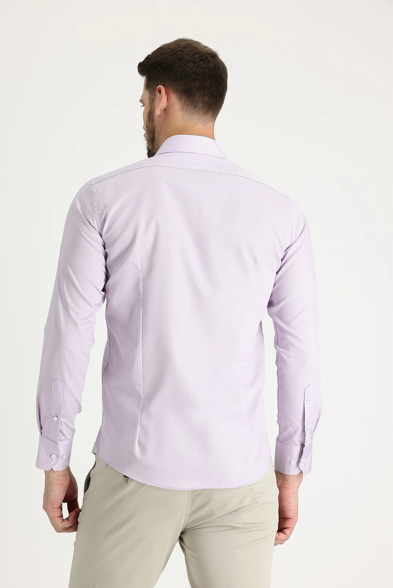 Lila Uzun Kol Slim Fit Dar Kesim Non Iron Pamuklu Gömlek - Image 4