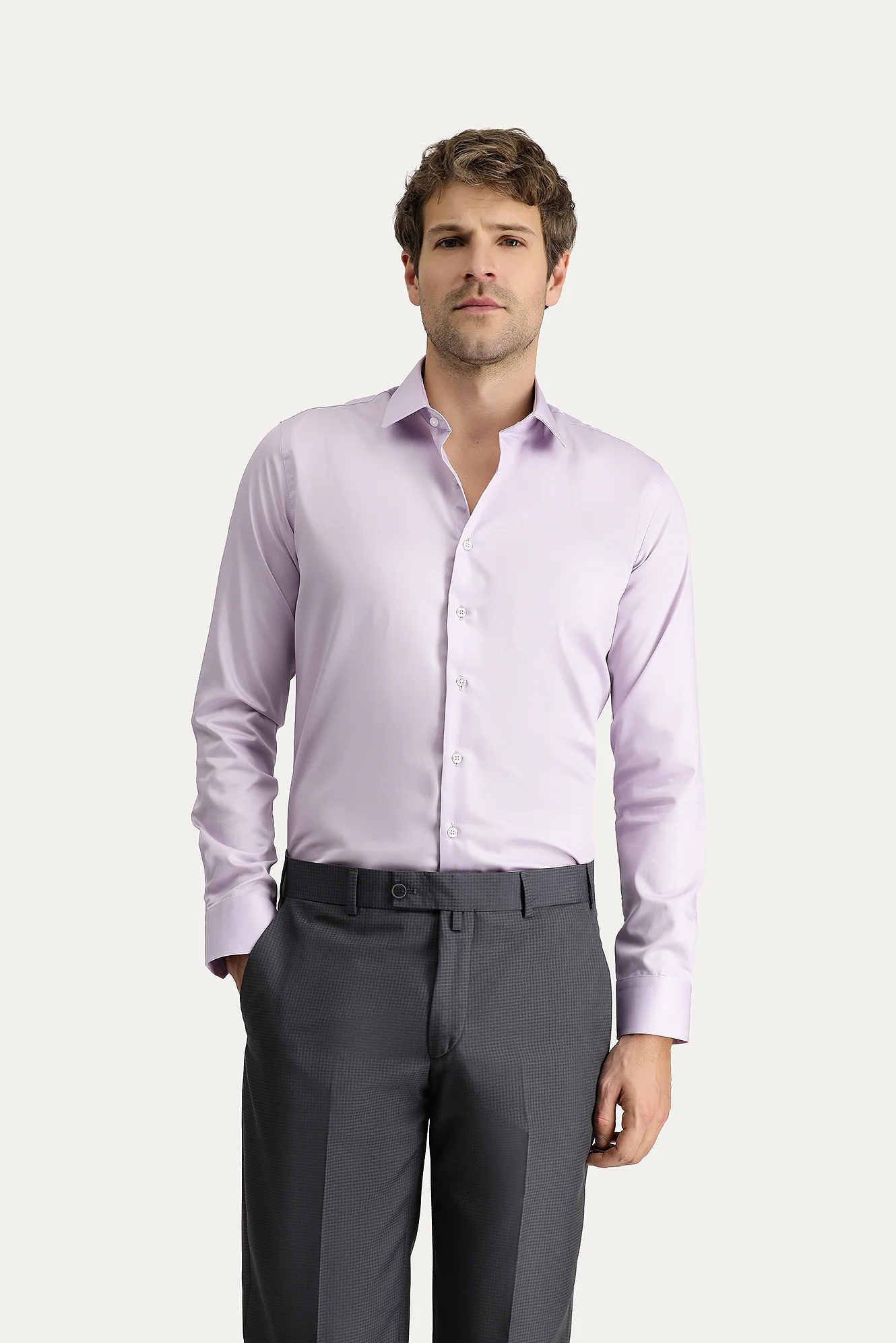 Lila Uzun Kol Slim Fit Dar Kesim Non Iron Klasik Pamuklu Gömlek - Image 2