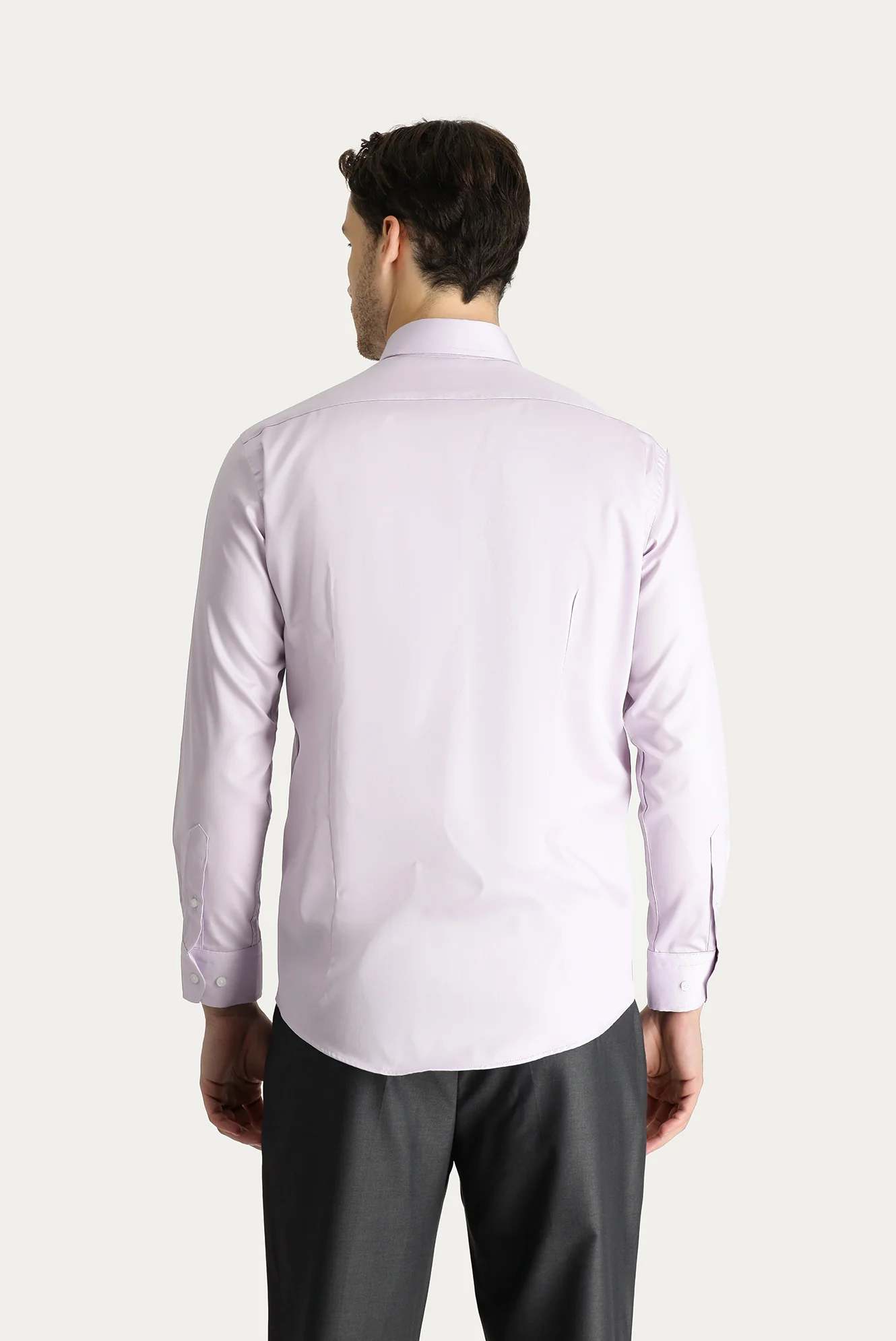 Lila Uzun Kol Slim Fit Dar Kesim Non Iron Saten Pamuklu Gömlek - Image 4