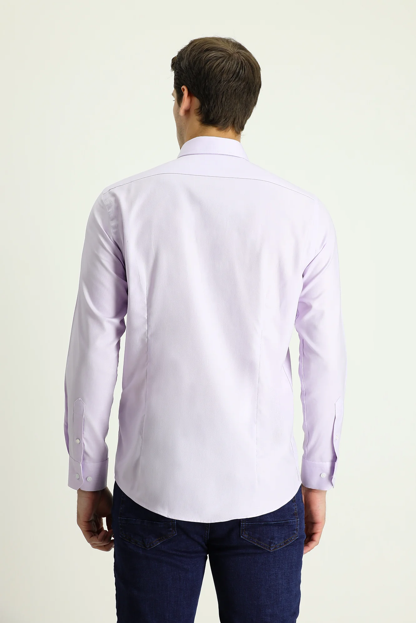 Lila Uzun Kol Slim Fit Dar Kesim Oxford Pamuk Düğmeli Yaka Gömlek - Image 3