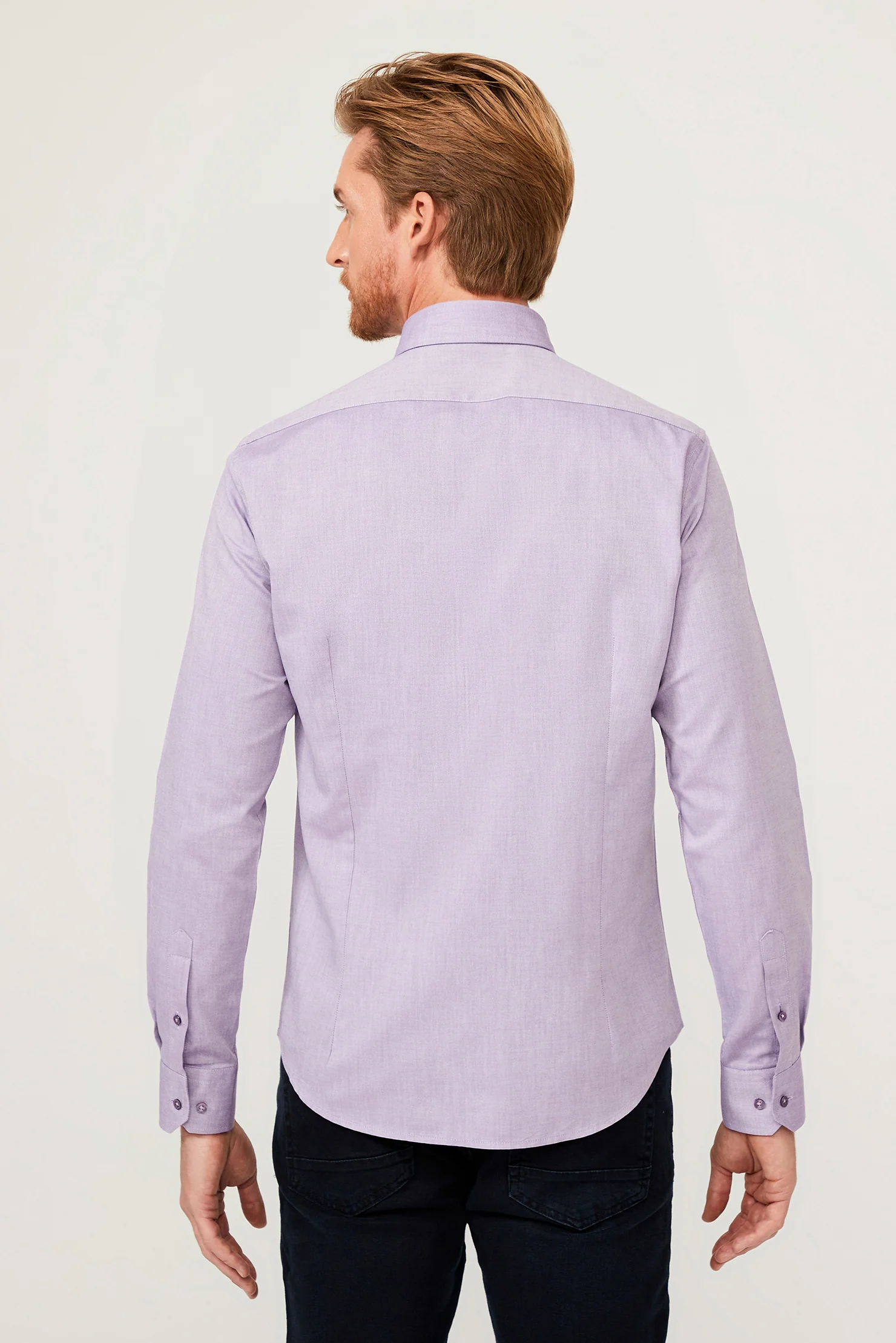 Lila Uzun Kol Slim Fit Dar Kesim Pamuk Gömlek - Image 6