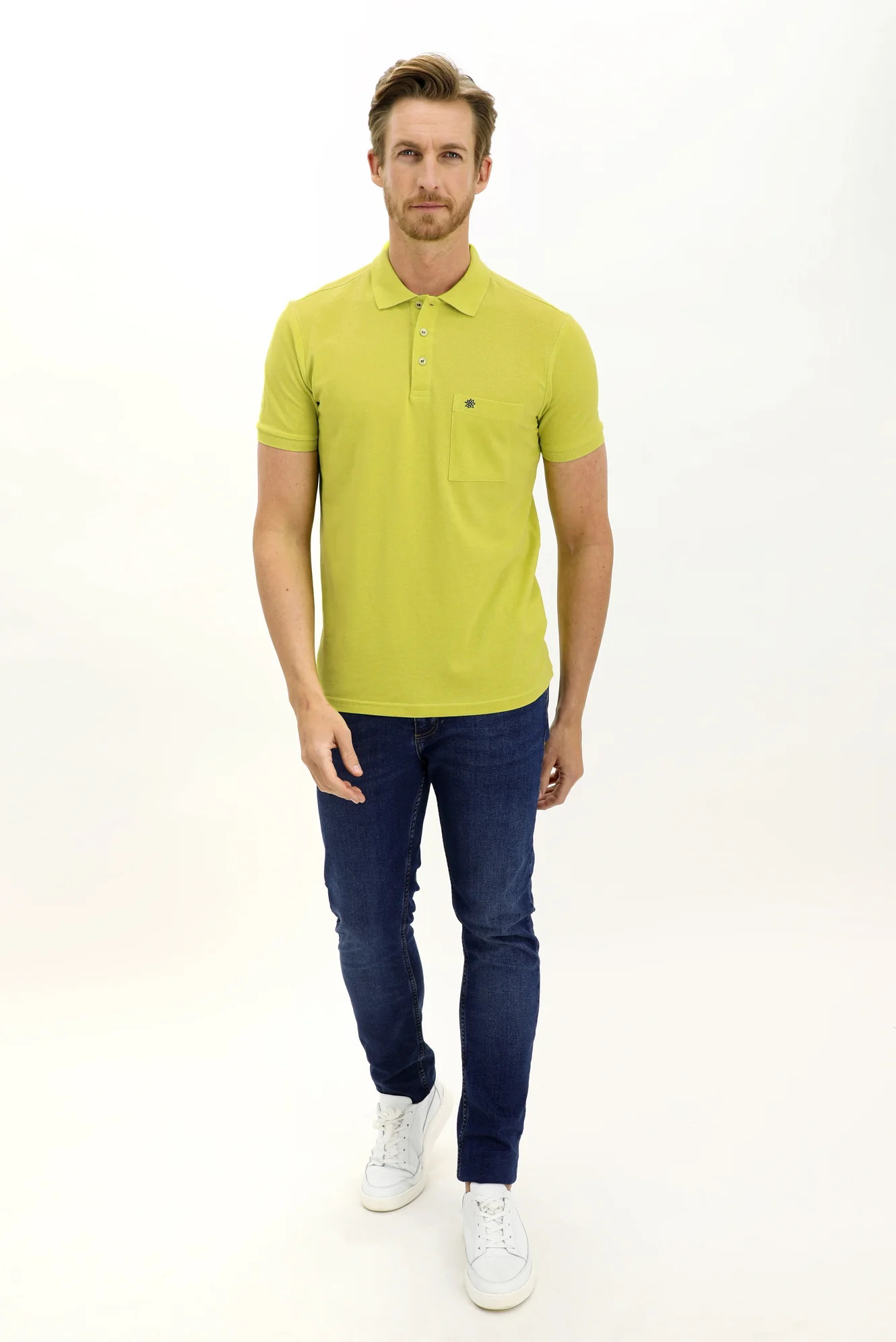 Lime Cepli Polo Yaka Regular Fit Nakışlı Pamuk Tişört - Image 2