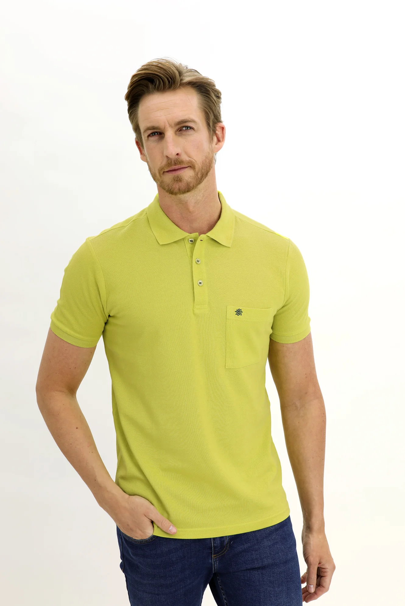 Lime Cepli Polo Yaka Regular Fit Nakışlı Pamuk Tişört - Image 3